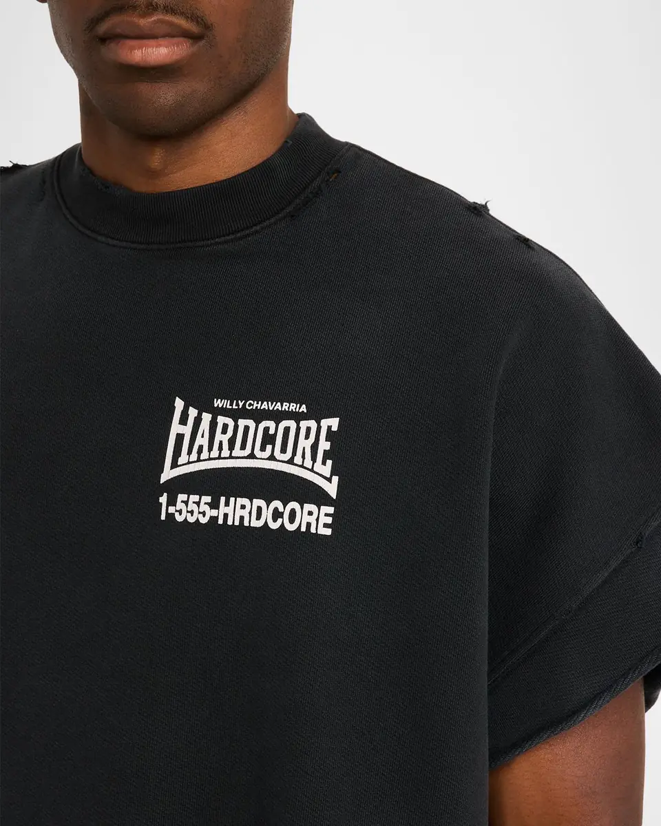 Willy Chavarria Men's Hardcore Cotton Distressed T-Shirt | Thumbnail 5