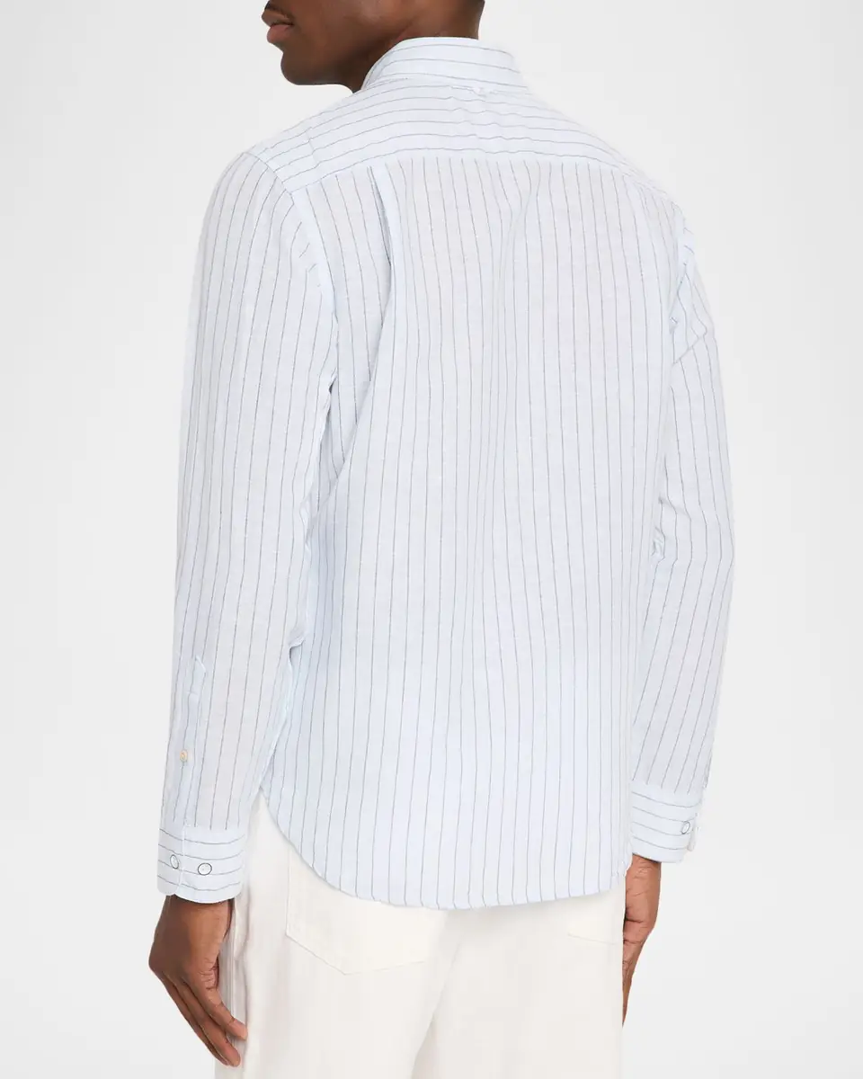 rag & bone Men's Linen and Cotton Hairline Sport Shirt | Thumbnail 3