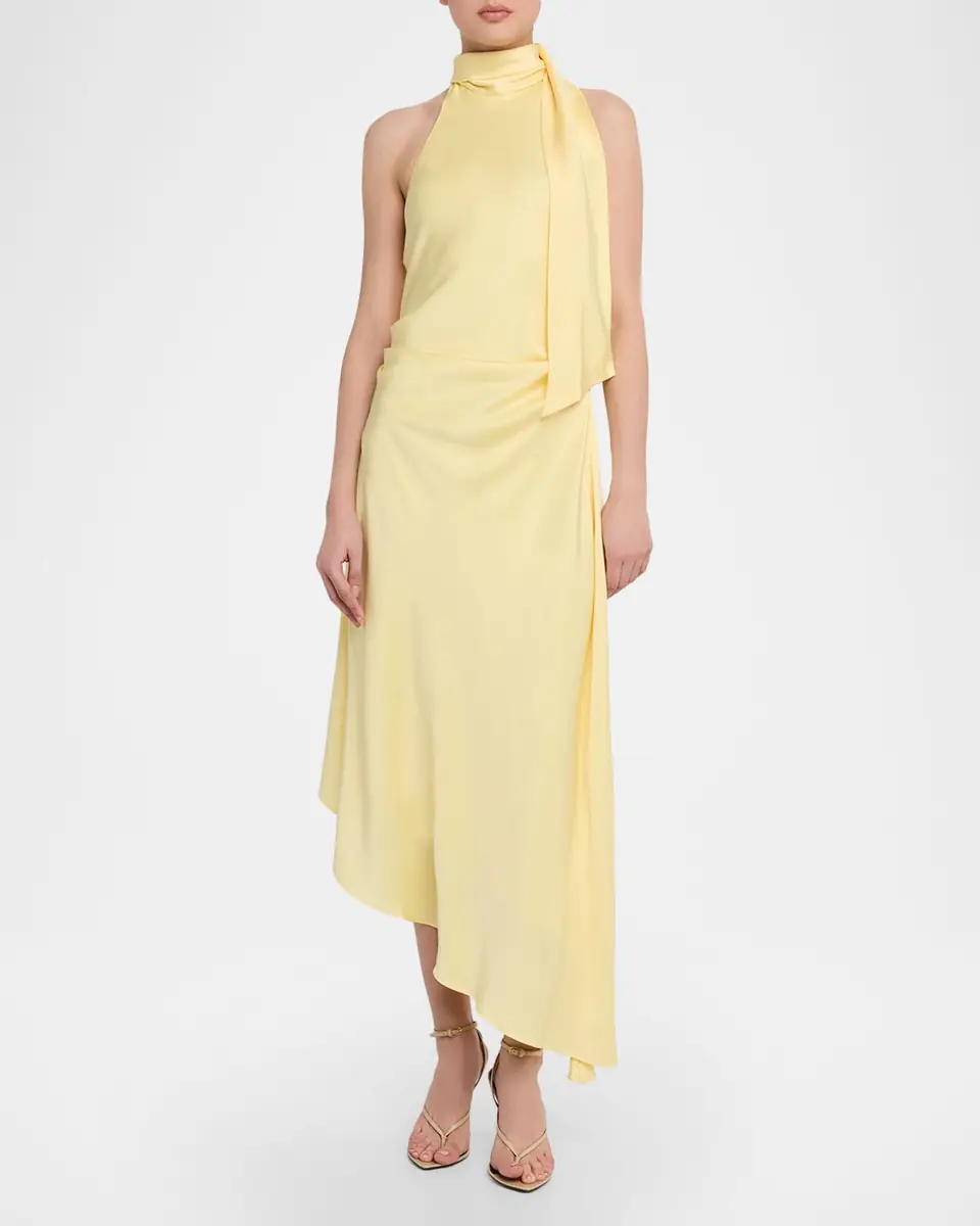 Simkhai Monica High-Low Satin Halter Midi Dress | Thumbnail 2
