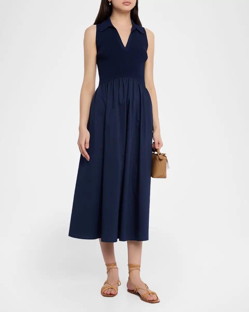 Tanya Taylor Bess Mixed-Media Midi Dress | Thumbnail 4 Tanya Taylor Bess Mixed-Media Midi Dress | Thumbnail 4