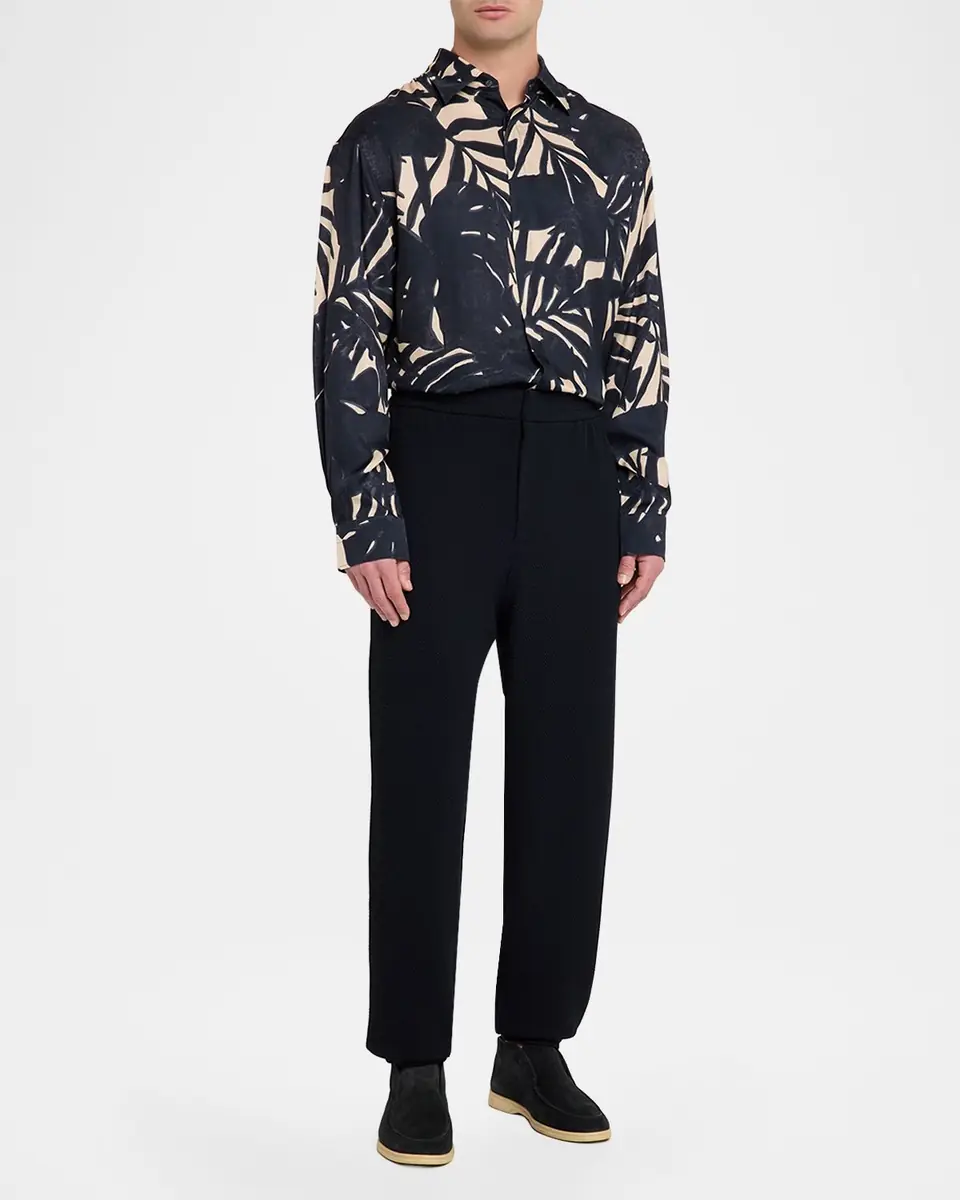 Emporio Armani Men's Viscose Palm-Pattern Button-Down Shirt | Thumbnail 2 Emporio Armani Men's Viscose Palm-Pattern Button-Down Shirt | Thumbnail 2