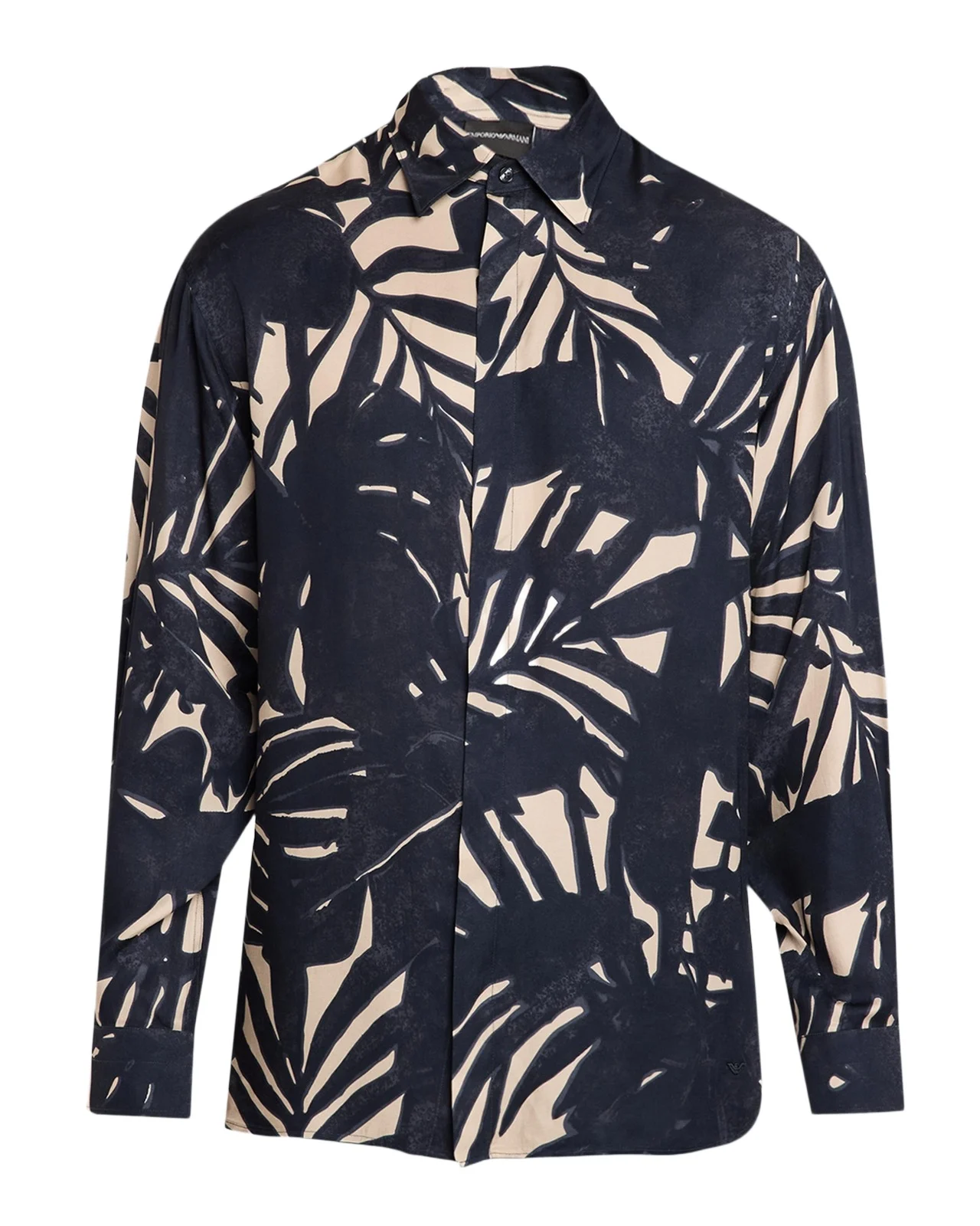 Men's Viscose Palm-Pattern Button-Down Shirt Men's Viscose Palm-Pattern Button-Down Shirt