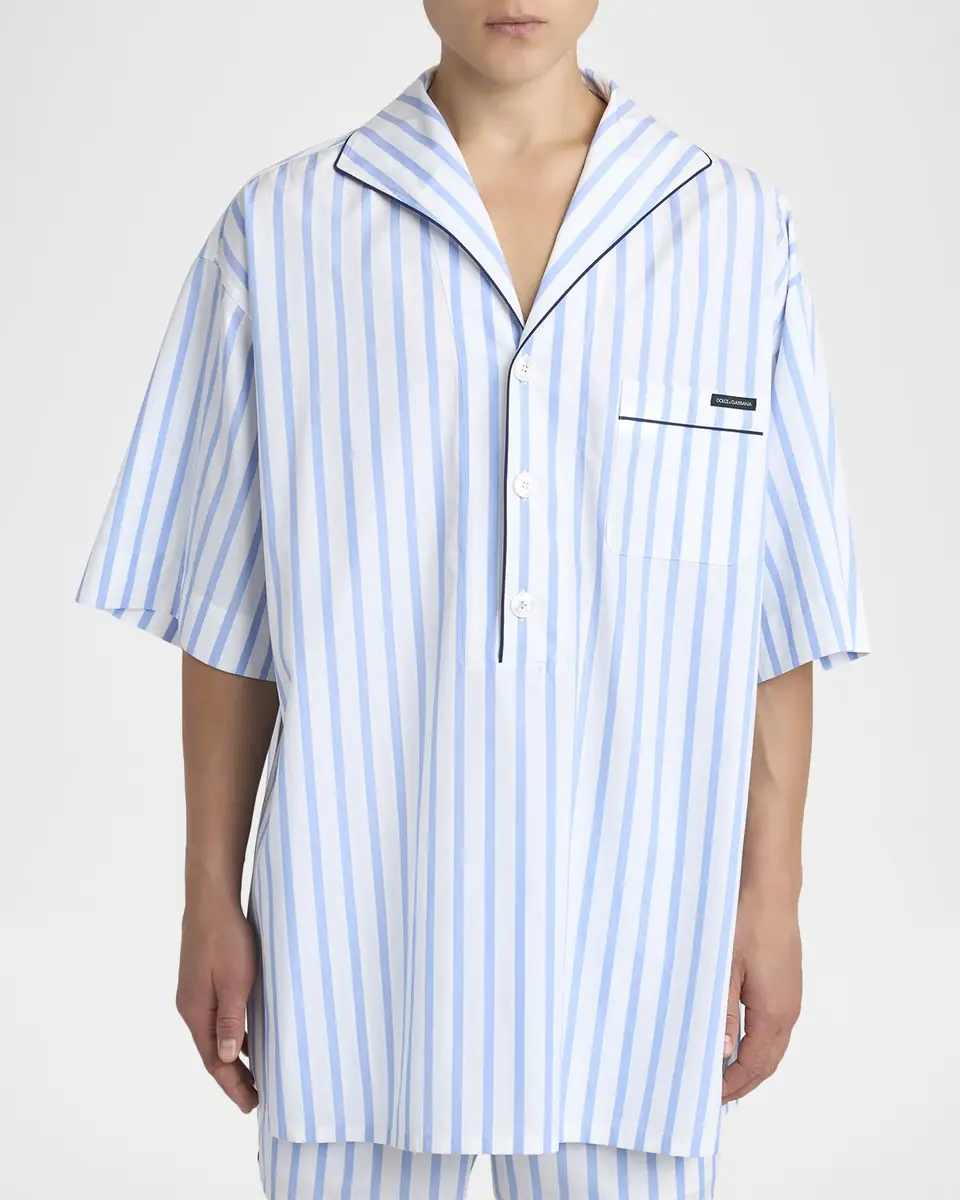 Dolce & Gabbana Men's Cotton and Silk Stripe Oversized Short-Sleeve Shirt | Thumbnail 3 Dolce & Gabbana Men's Cotton and Silk Stripe Oversized Short-Sleeve Shirt | Thumbnail 3