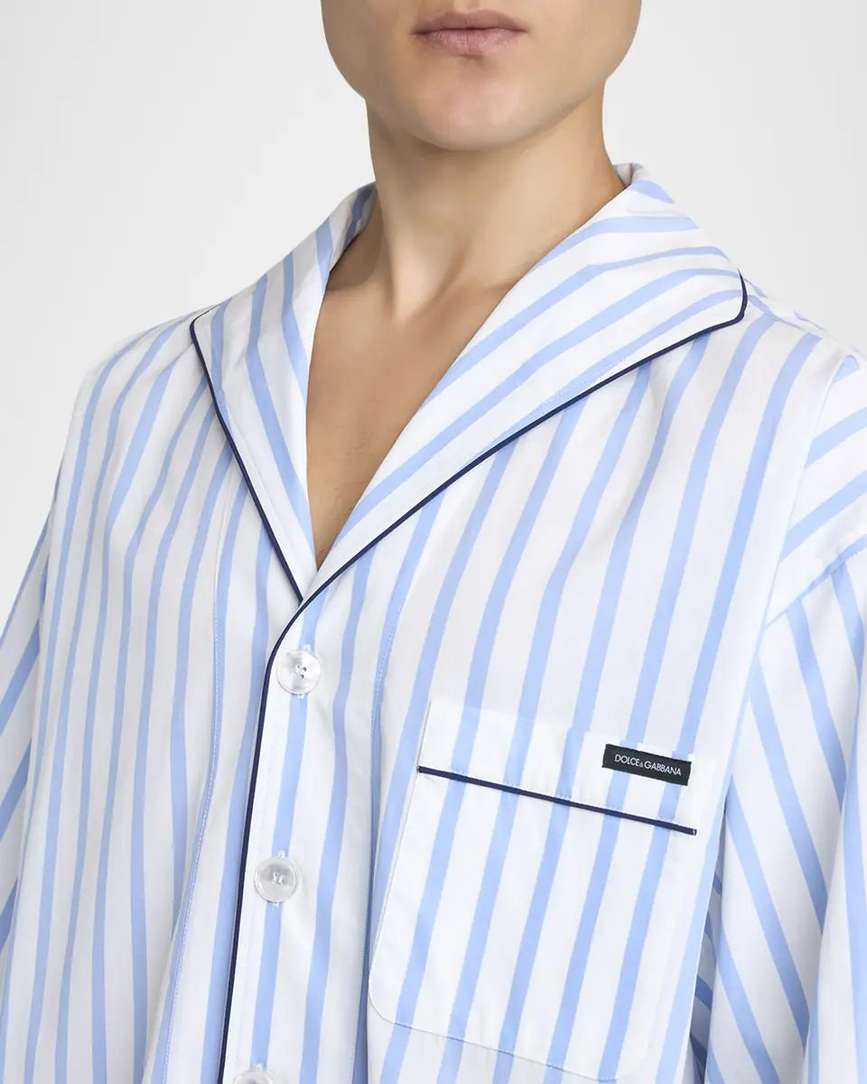 Dolce & Gabbana Men's Cotton and Silk Stripe Oversized Short-Sleeve Shirt | Thumbnail 4 Dolce & Gabbana Men's Cotton and Silk Stripe Oversized Short-Sleeve Shirt | Thumbnail 4