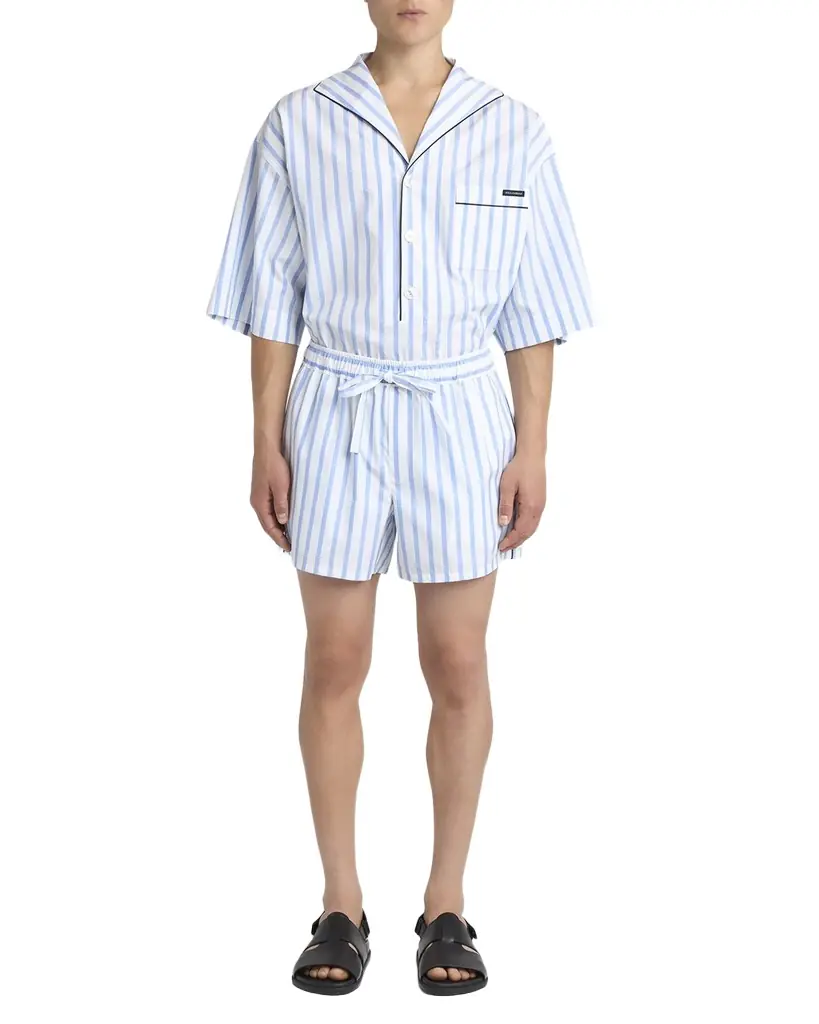Dolce & Gabbana Men 's Cotton and Silk Stripe Oversized Short-Sleeve Shirt | Image 1 Dolce & Gabbana Men 's Cotton and Silk Stripe Oversized Short-Sleeve Shirt | Image 1