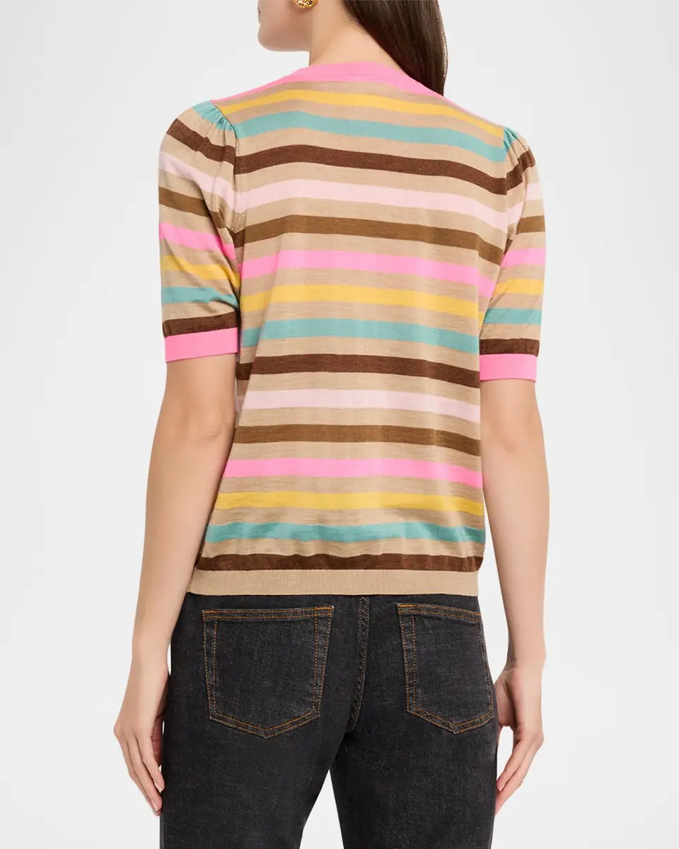 Maison Common Striped Cashmere-Wool Short-Sleeve Sweater | Thumbnail 2 Maison Common Striped Cashmere-Wool Short-Sleeve Sweater | Thumbnail 2