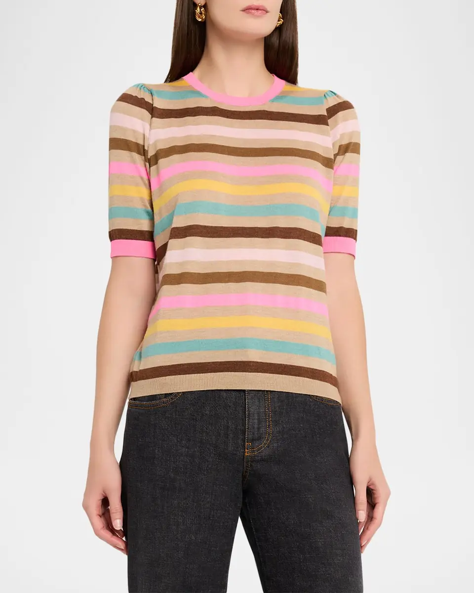 Maison Common Striped Cashmere-Wool Short-Sleeve Sweater | Thumbnail 3 Maison Common Striped Cashmere-Wool Short-Sleeve Sweater | Thumbnail 3