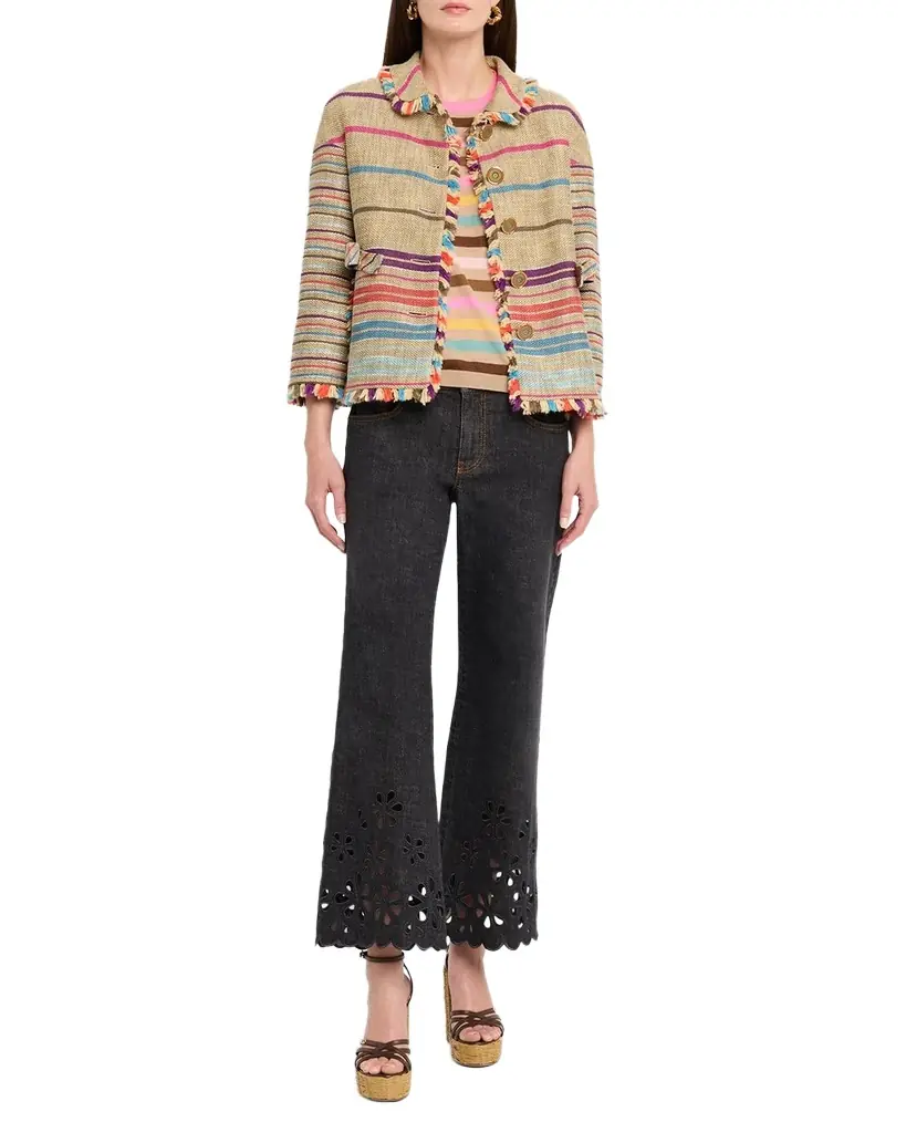 Striped Cashmere-Wool Short-Sleeve Sweater Striped Cashmere-Wool Short-Sleeve Sweater