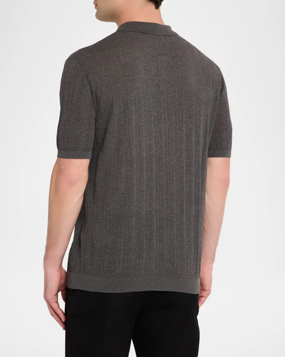 Emporio Armani Men's Textured Short-Sleeve Zip Polo Sweater | Thumbnail 3