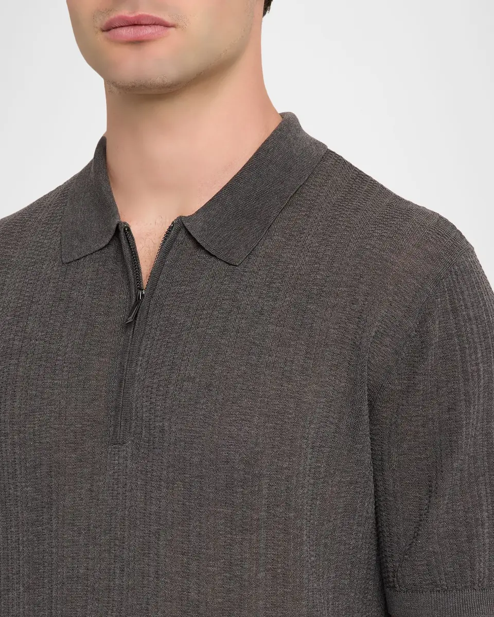 Emporio Armani Men's Textured Short-Sleeve Zip Polo Sweater | Thumbnail 5