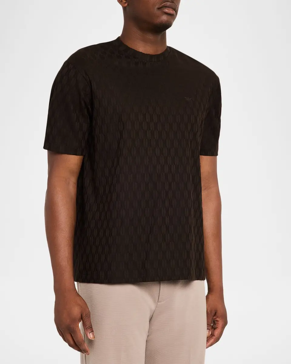 Emporio Armani Men's Cotton Jacquard Eagle Logo Crewneck T-Shirt | Thumbnail 4 Emporio Armani Men's Cotton Jacquard Eagle Logo Crewneck T-Shirt | Thumbnail 4