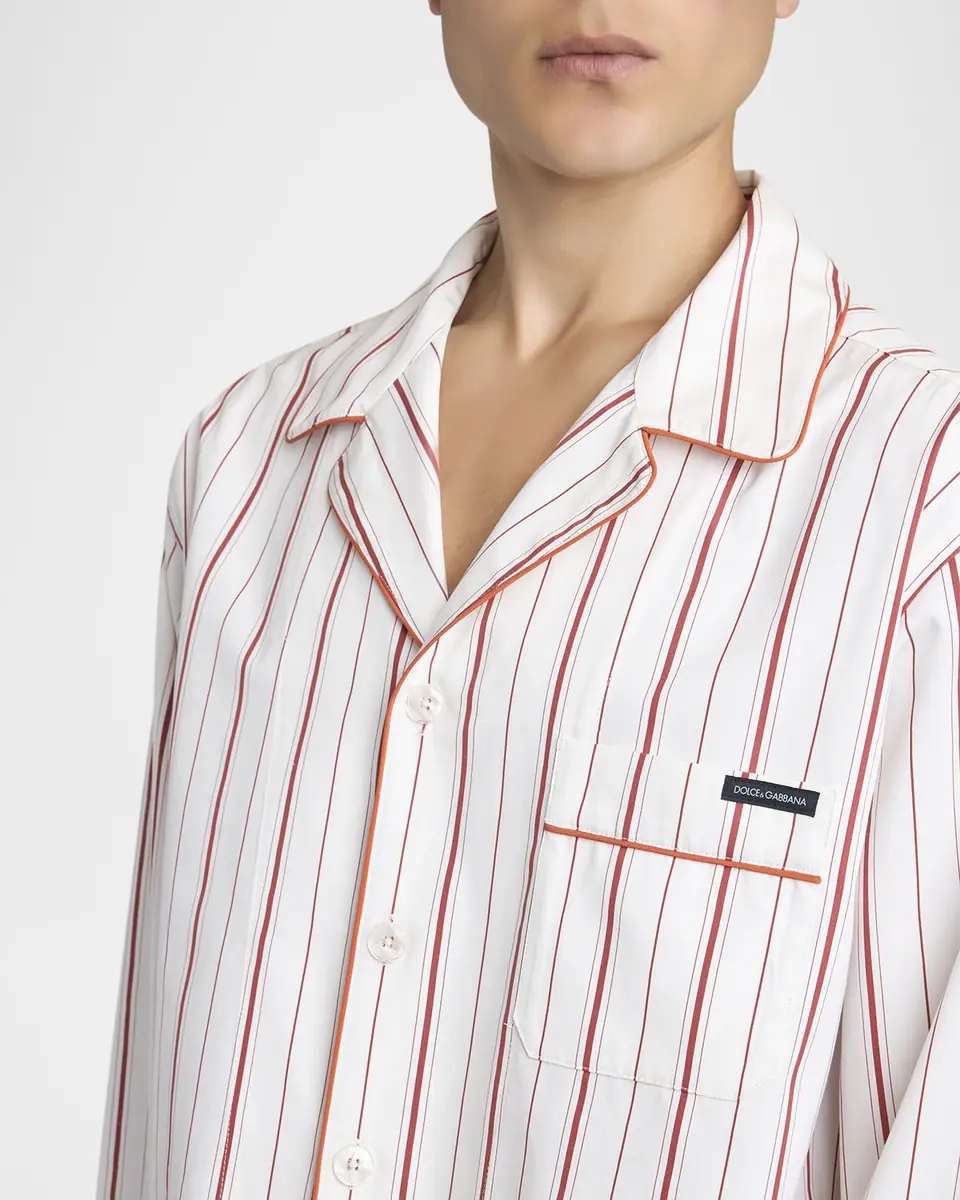 Dolce & Gabbana Men's Cotton and Silk Stripe Button-Down Shirt with Piping | Thumbnail 5 Dolce & Gabbana Men's Cotton and Silk Stripe Button-Down Shirt with Piping | Thumbnail 5