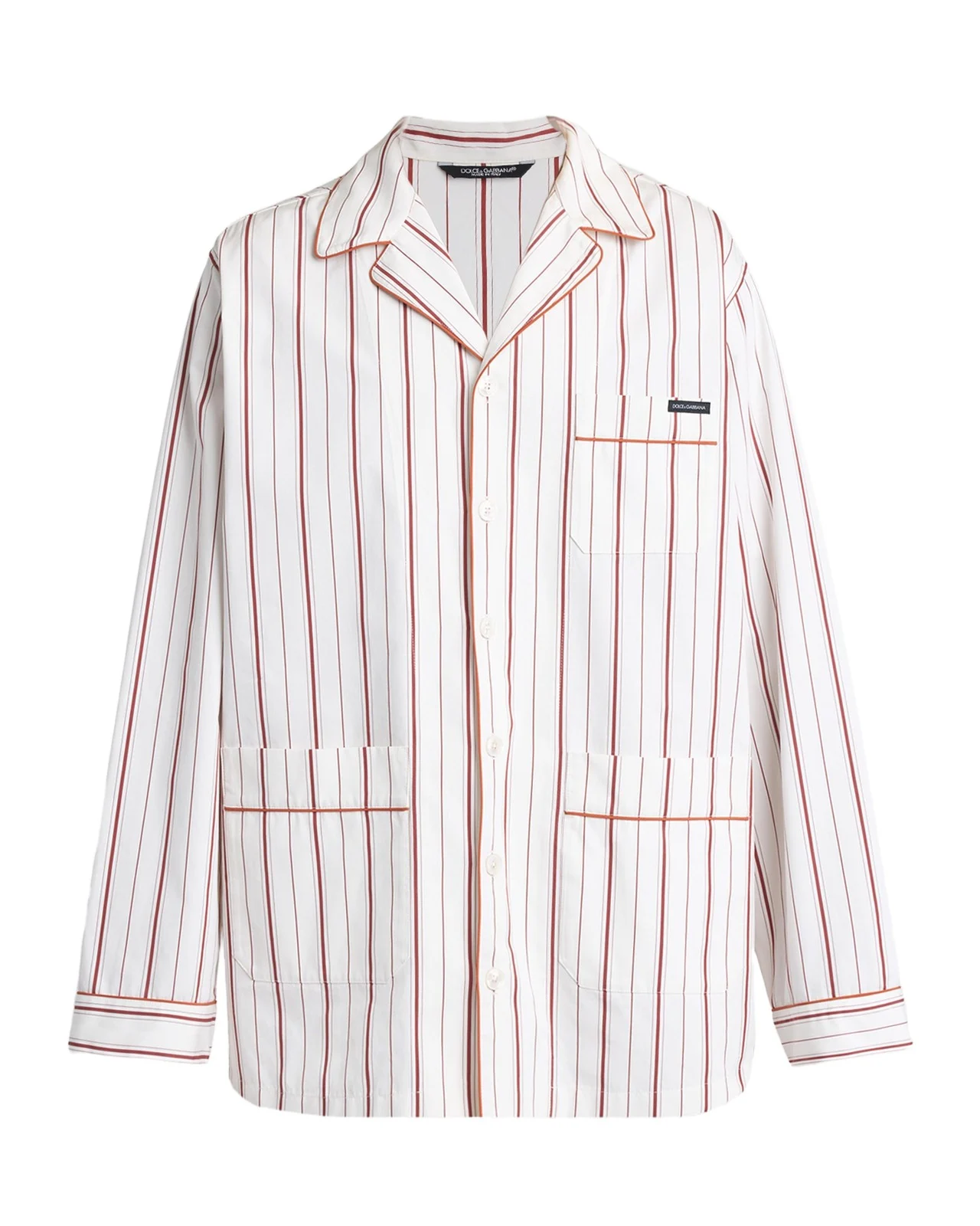 Men's Cotton and Silk Stripe Button-Down Shirt with Piping