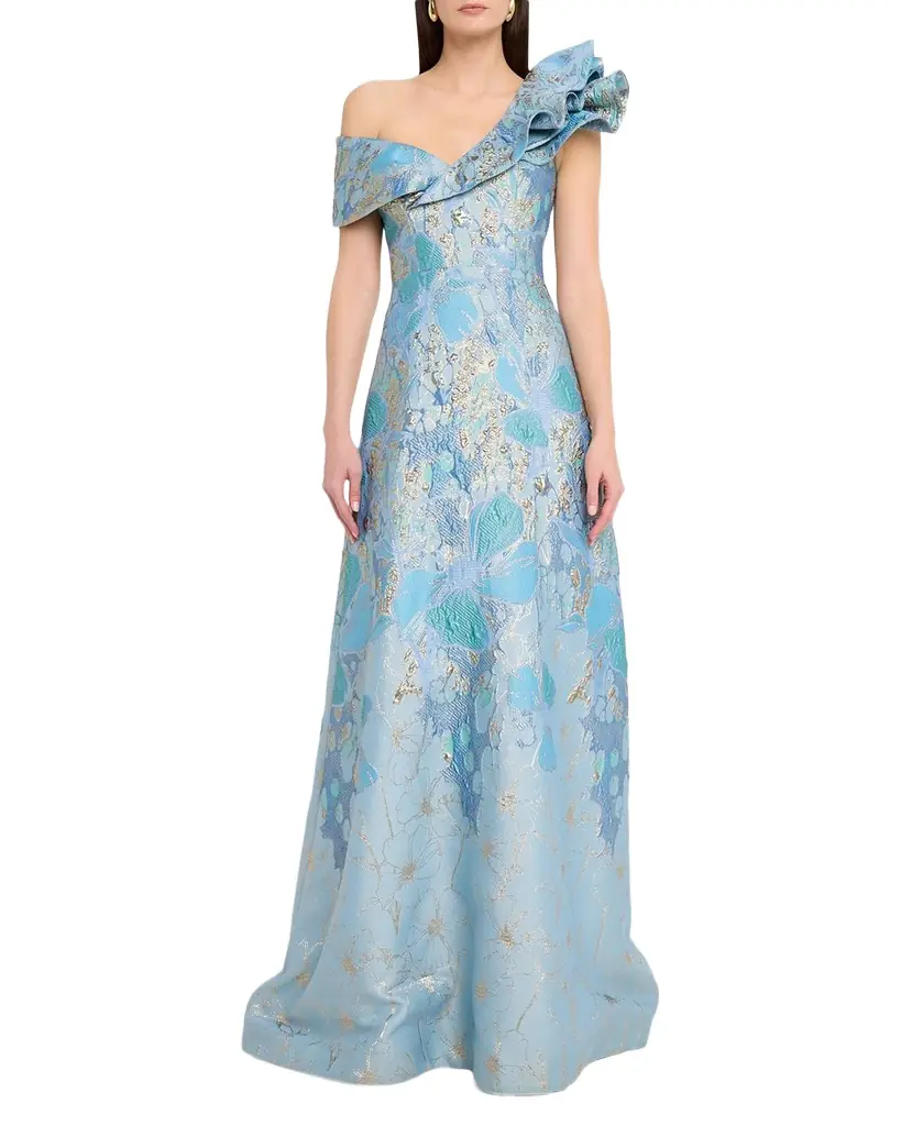 Rickie Freeman for Teri Jon One-Shoulder Metallic Jacquard Gown | Image 1 Rickie Freeman for Teri Jon One-Shoulder Metallic Jacquard Gown | Image 1