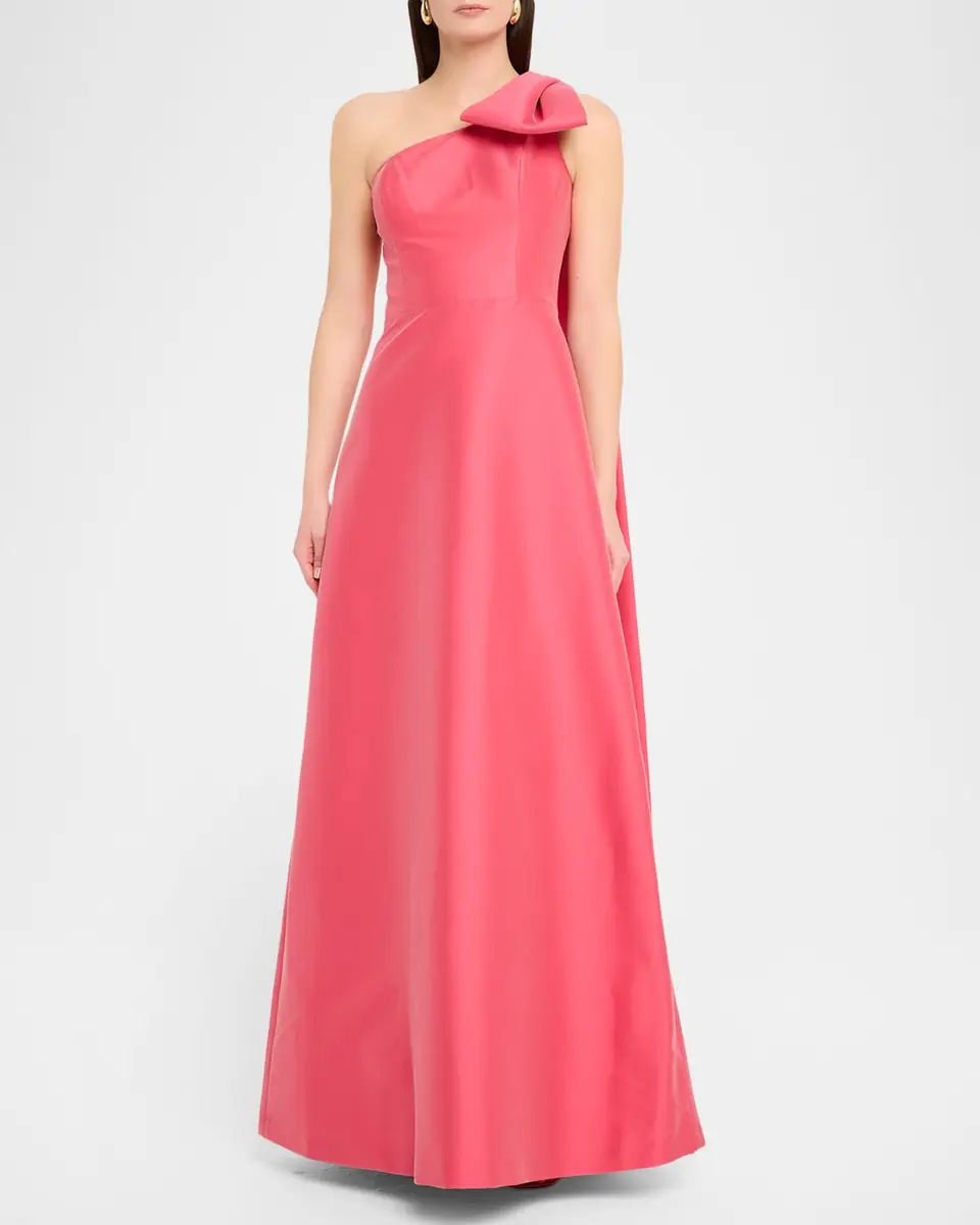 Rickie Freeman for Teri Jon Draped One-Shoulder Mikado Gown | Thumbnail 2