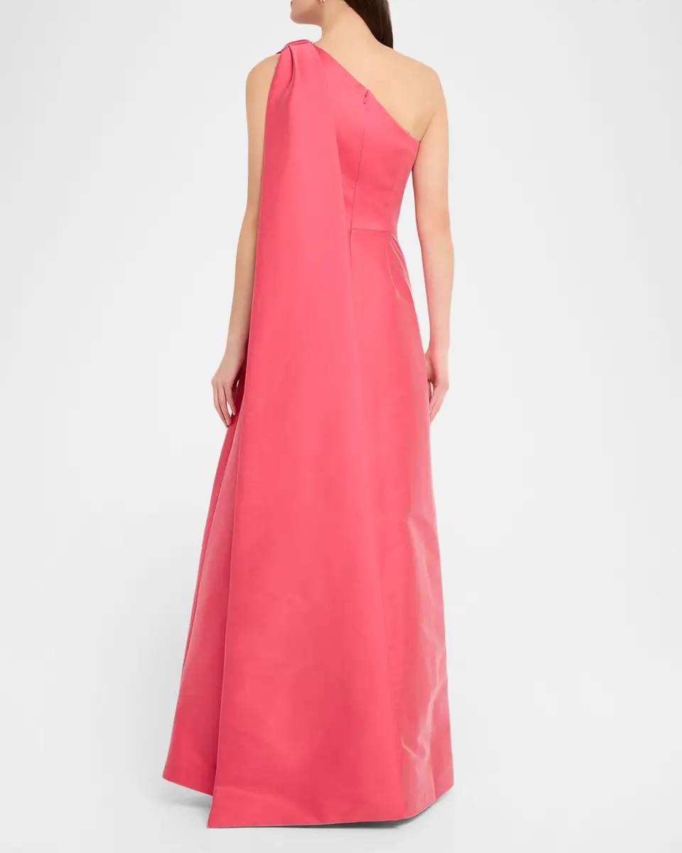 Rickie Freeman for Teri Jon Draped One-Shoulder Mikado Gown | Thumbnail 3