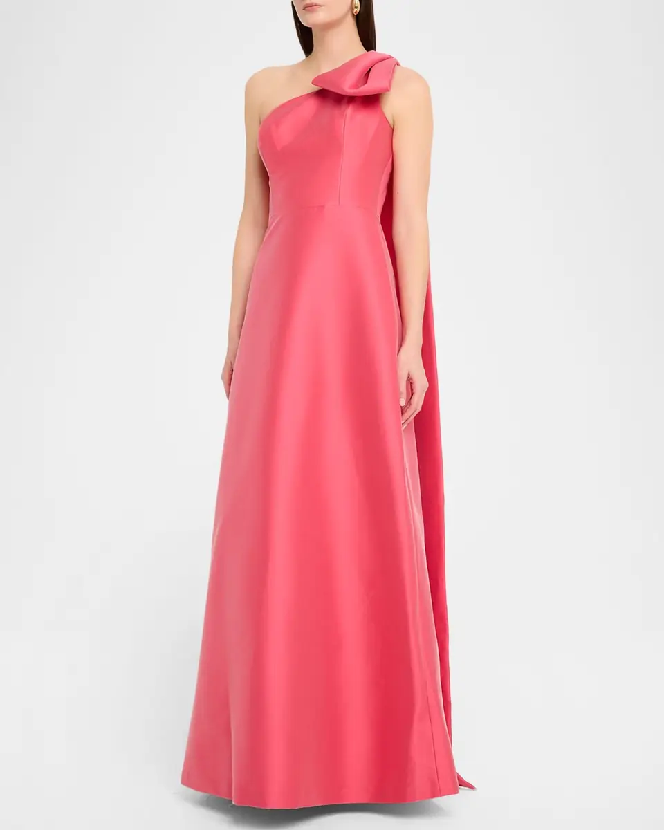 Rickie Freeman for Teri Jon Draped One-Shoulder Mikado Gown | Thumbnail 4