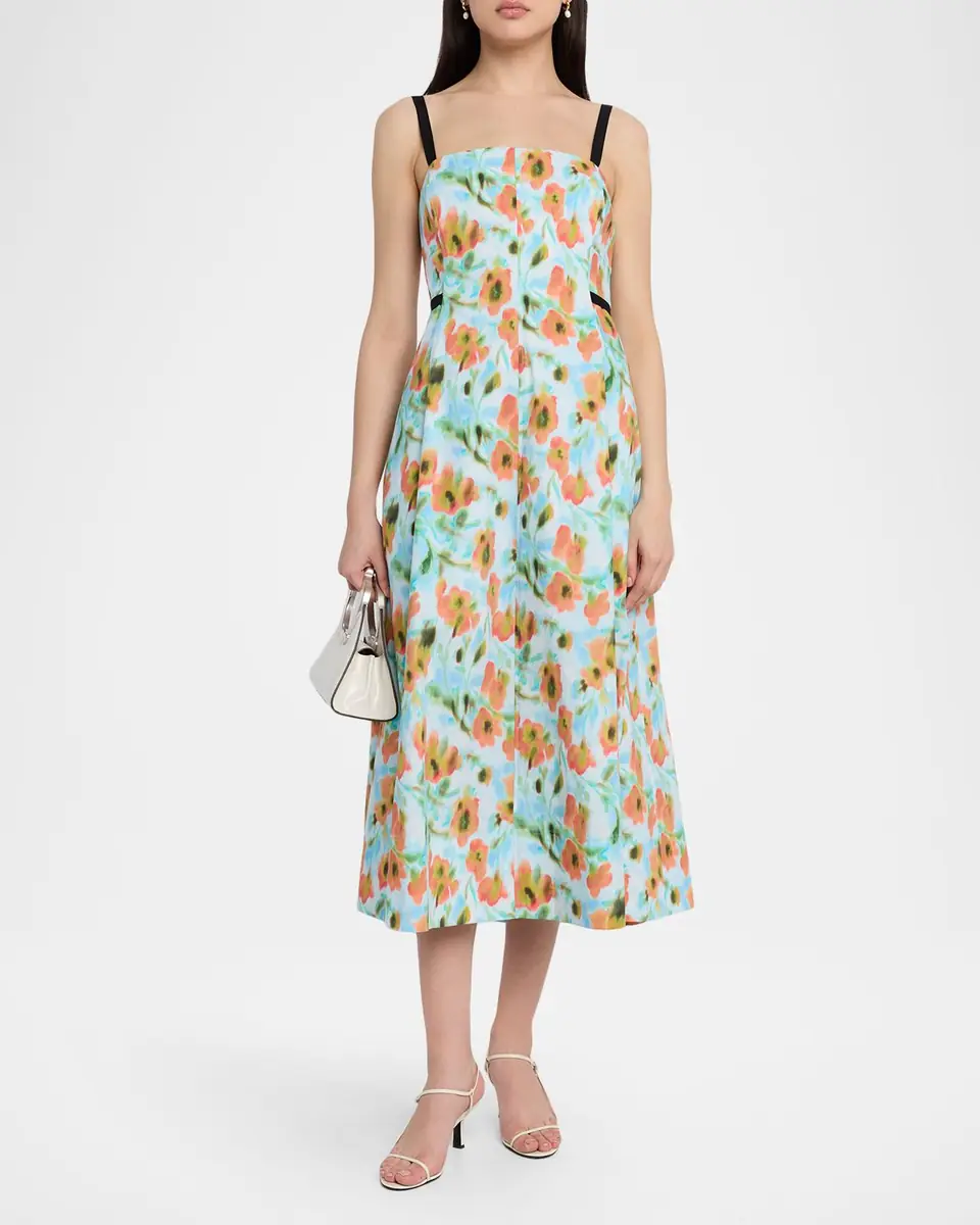 Tanya Taylor Tavia Contrast-Strap Floral Cotton Midi Dress | Thumbnail 2