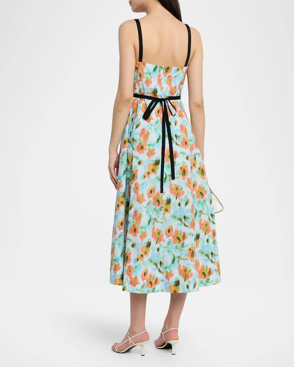 Tanya Taylor Tavia Contrast-Strap Floral Cotton Midi Dress | Thumbnail 3