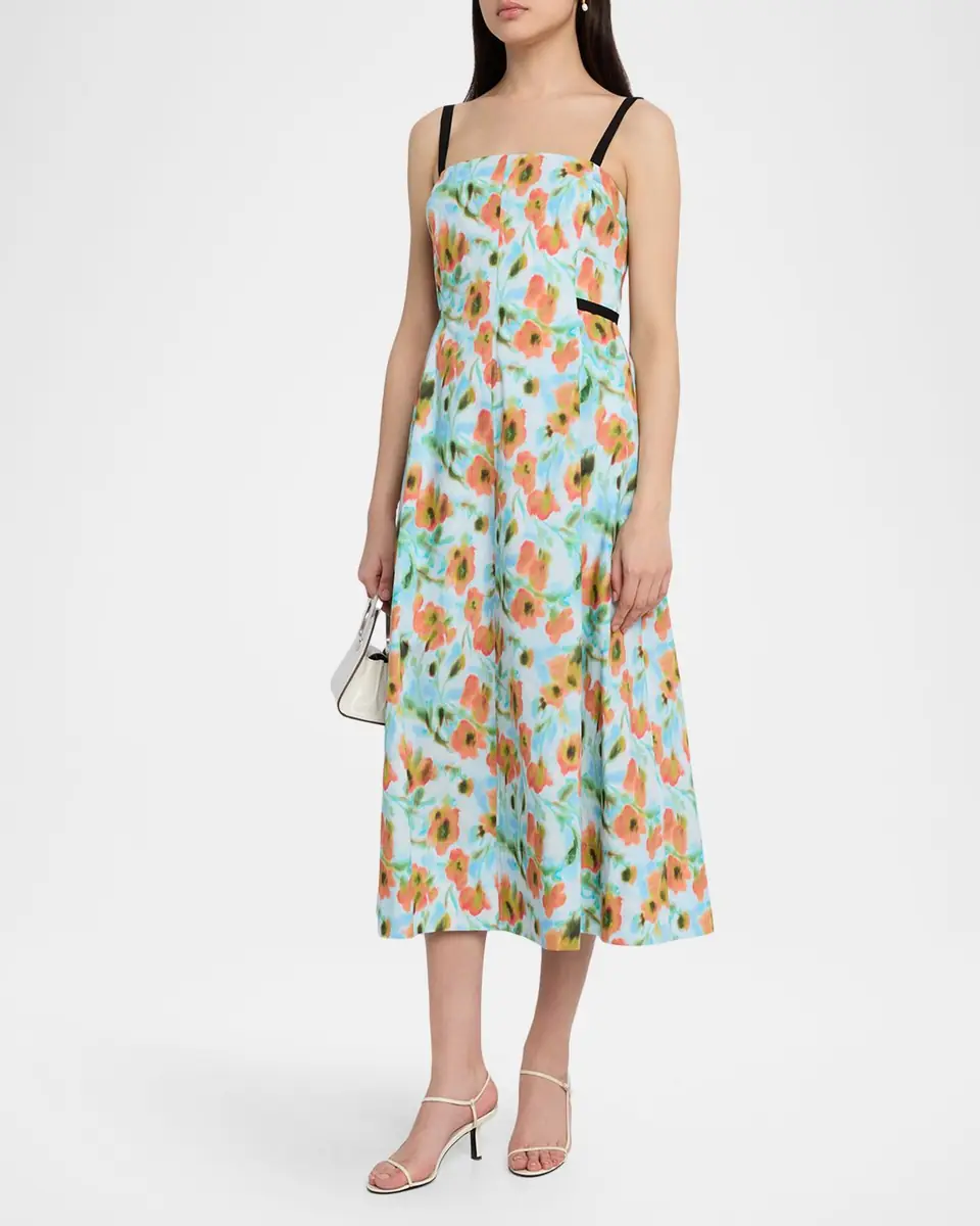 Tanya Taylor Tavia Contrast-Strap Floral Cotton Midi Dress | Thumbnail 4