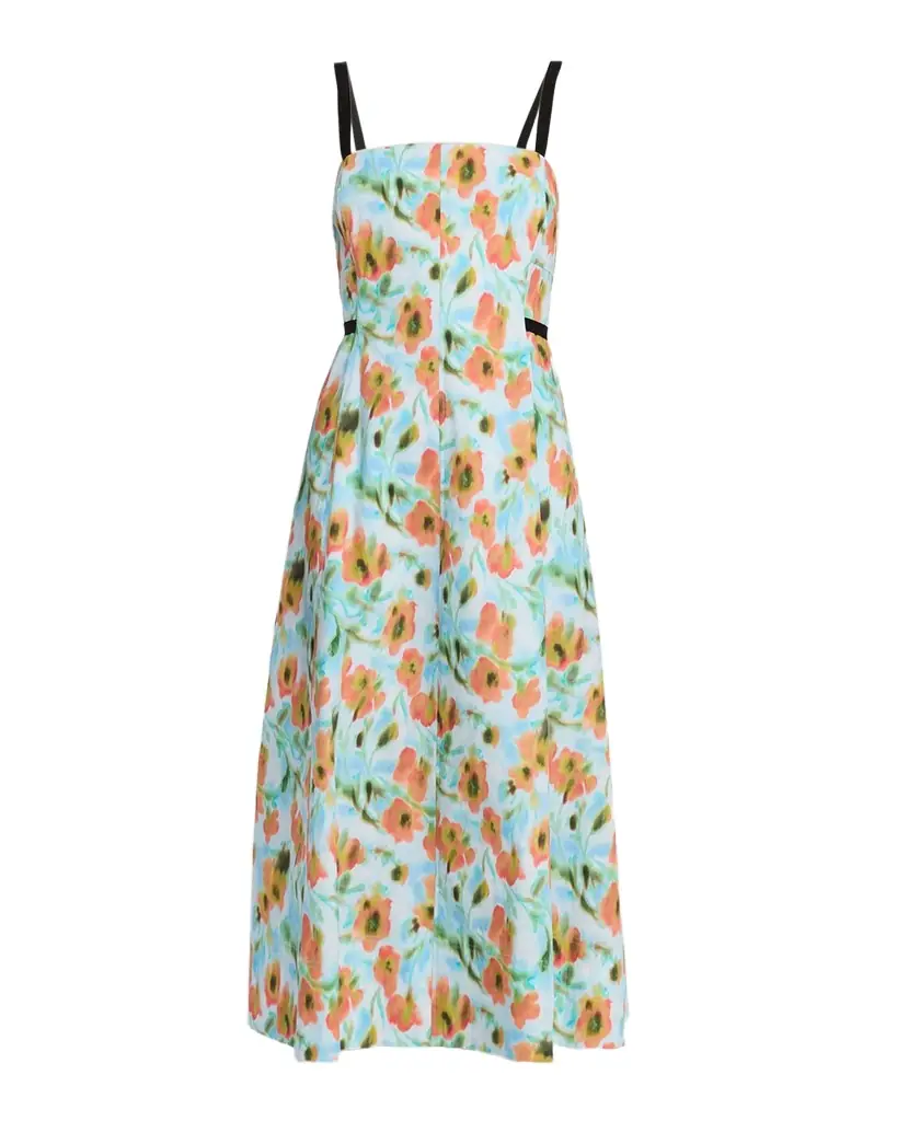 Tanya Taylor Tavia Contrast-Strap Floral Cotton Midi Dress | Image 1 Tanya Taylor Tavia Contrast-Strap Floral Cotton Midi Dress | Image 1