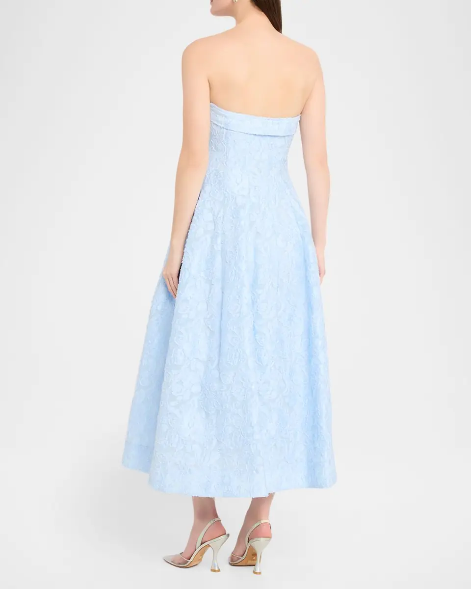 SIMKHAI Valeria Strapless Organza Jacquard Midi Dress | Thumbnail 3 SIMKHAI Valeria Strapless Organza Jacquard Midi Dress | Thumbnail 3