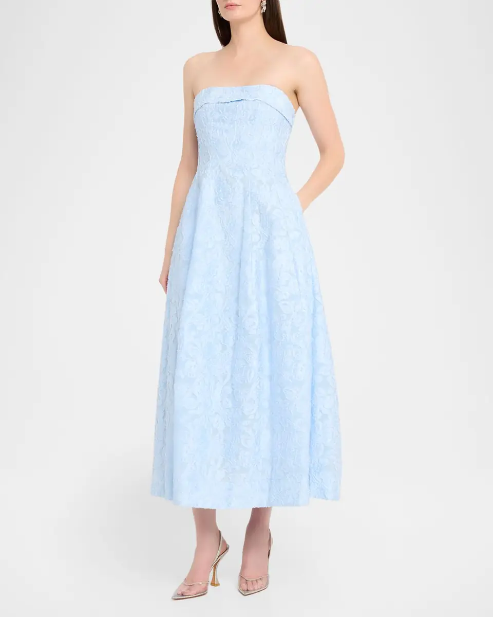 SIMKHAI Valeria Strapless Organza Jacquard Midi Dress | Thumbnail 4 SIMKHAI Valeria Strapless Organza Jacquard Midi Dress | Thumbnail 4