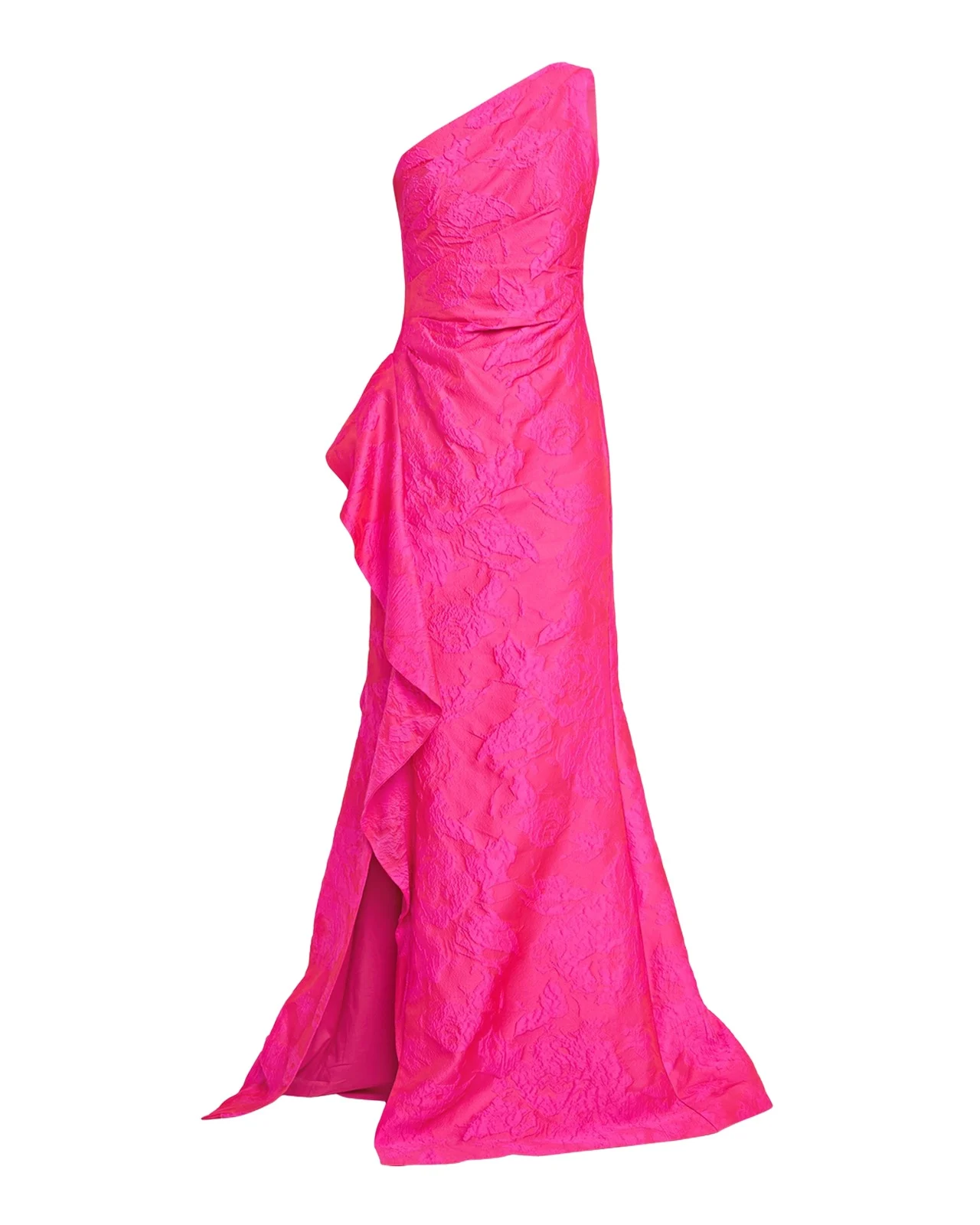 Rickie Freeman for Teri Jon Draped One-Shoulder Jacquard Mermaid Gown