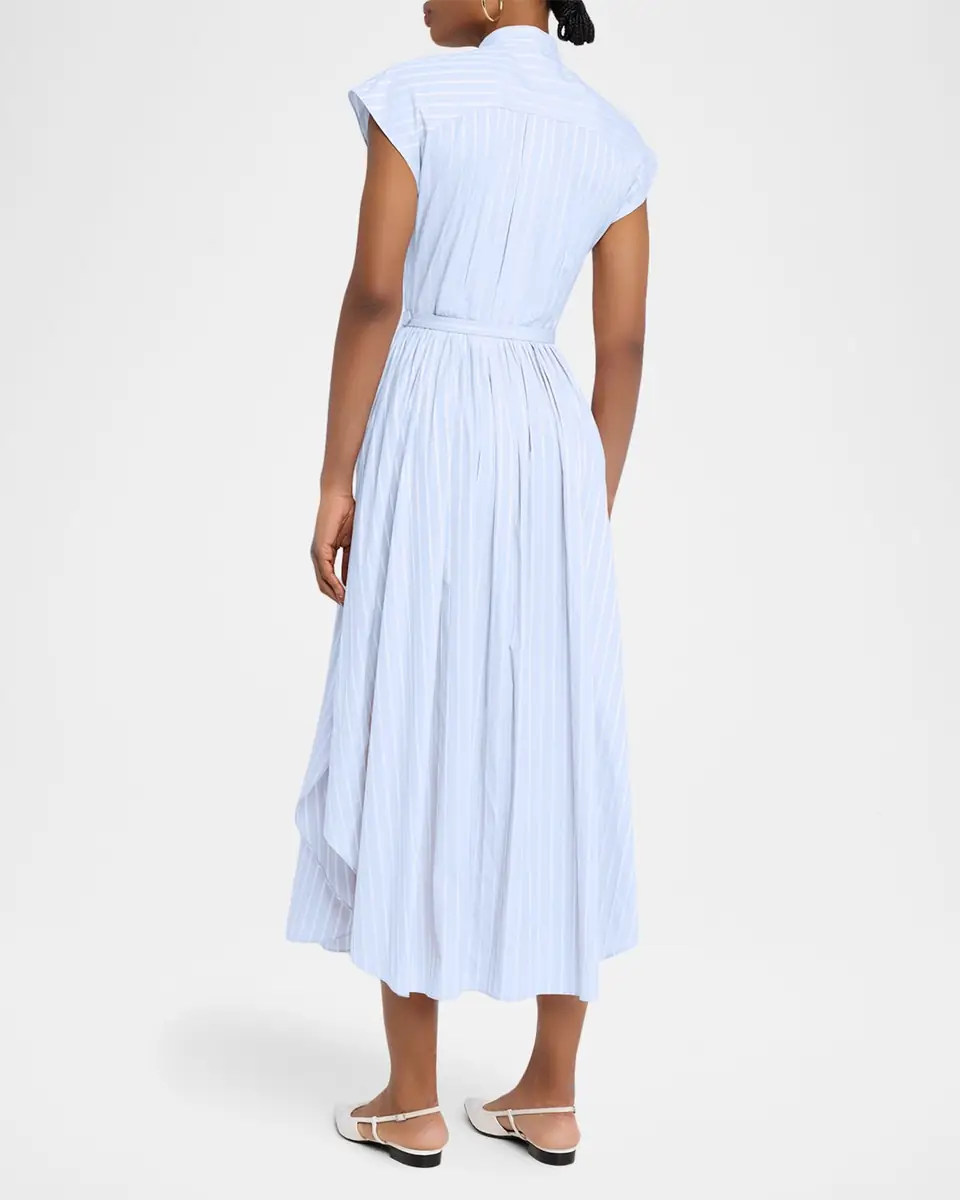 Adam Lippes Genevieve Striped Cotton Pleated Midi Shirtdress With Belt | Thumbnail 3 Adam Lippes Genevieve Striped Cotton Pleated Midi Shirtdress With Belt | Thumbnail 3