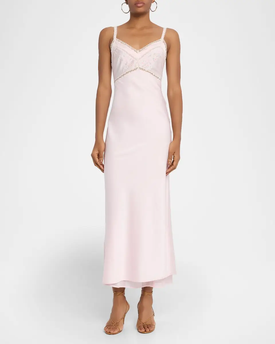 LoveShackFancy Annabeth Embroidered Satin Maxi Dress | Thumbnail 2 LoveShackFancy Annabeth Embroidered Satin Maxi Dress | Thumbnail 2