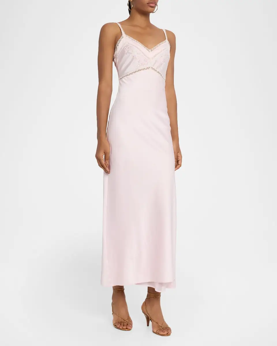 LoveShackFancy Annabeth Embroidered Satin Maxi Dress | Thumbnail 4 LoveShackFancy Annabeth Embroidered Satin Maxi Dress | Thumbnail 4