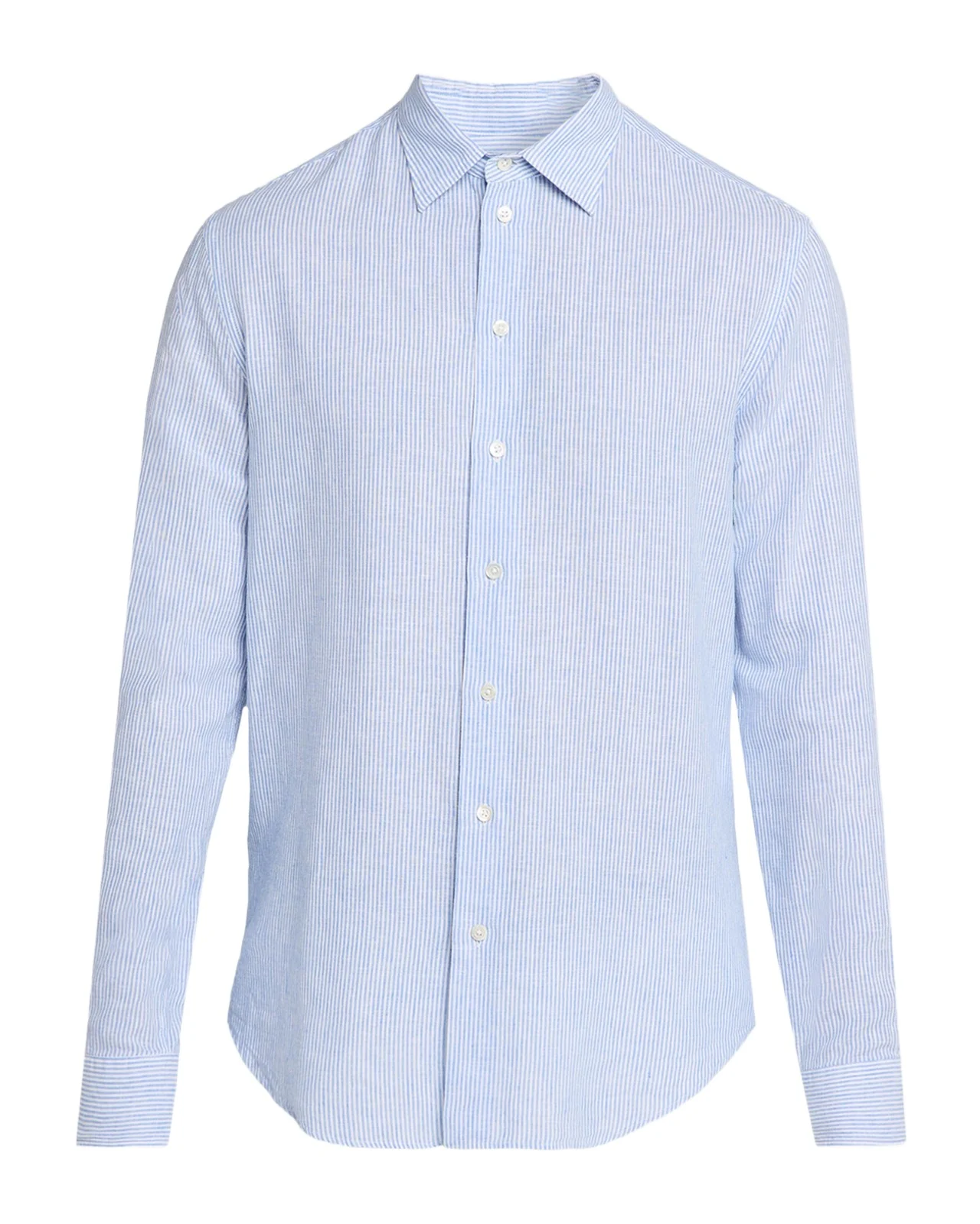 Emporio Armani Men's Cotton and Linen Fine-Stripe Sport Shirt