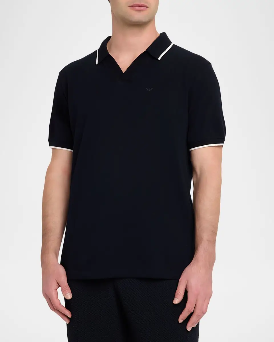 Emporio Armani Men's V-Neck Pique Polo Shirt | Thumbnail 4
