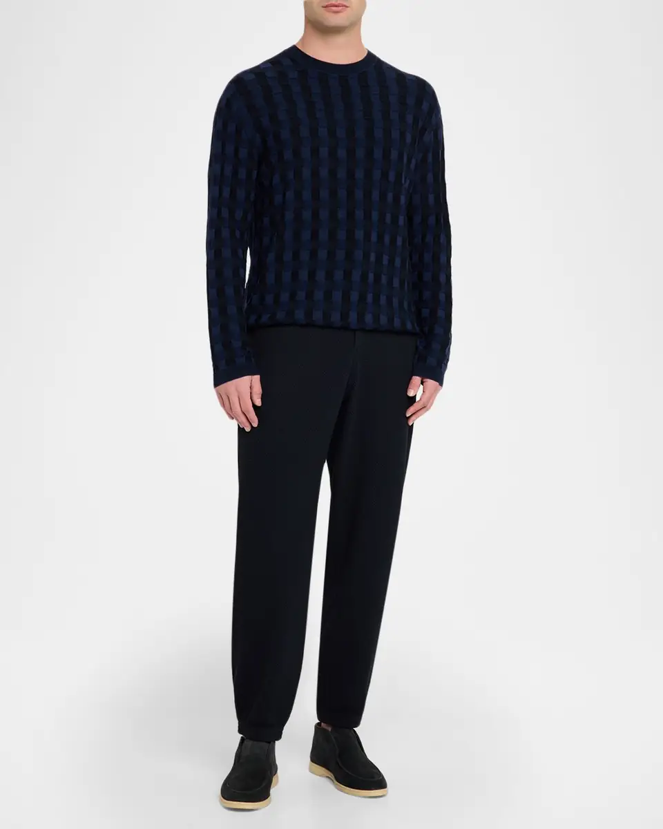 Emporio Armani Men's Embossed Jacquard Wool Crewneck Sweater | Thumbnail 2 Emporio Armani Men's Embossed Jacquard Wool Crewneck Sweater | Thumbnail 2