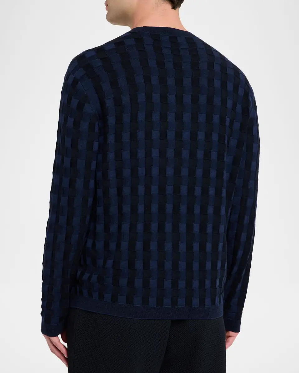 Emporio Armani Men's Embossed Jacquard Wool Crewneck Sweater | Thumbnail 3 Emporio Armani Men's Embossed Jacquard Wool Crewneck Sweater | Thumbnail 3
