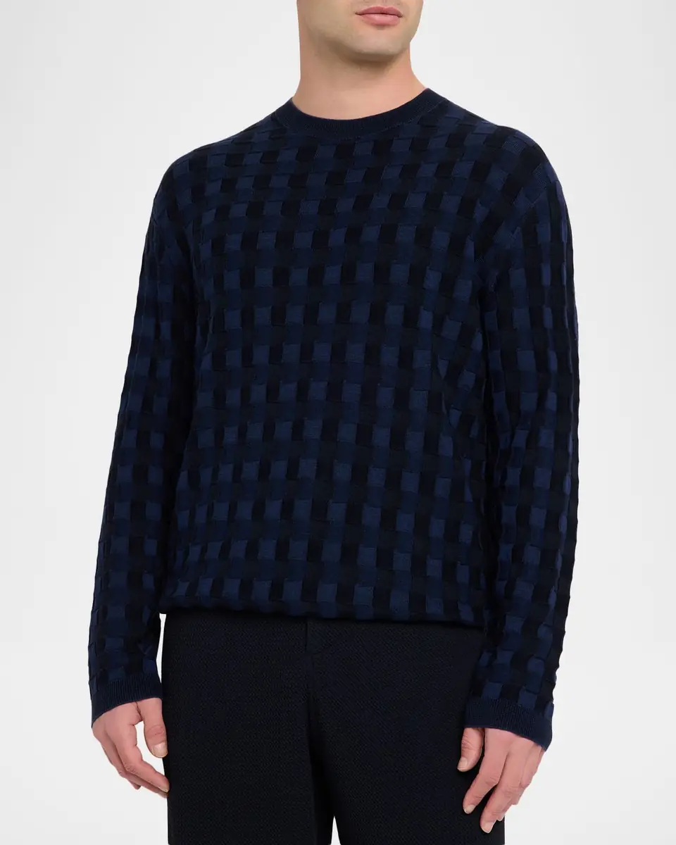 Emporio Armani Men's Embossed Jacquard Wool Crewneck Sweater | Thumbnail 4 Emporio Armani Men's Embossed Jacquard Wool Crewneck Sweater | Thumbnail 4