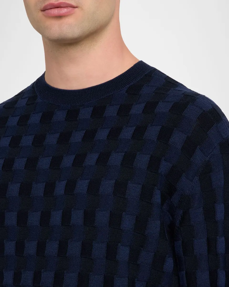 Emporio Armani Men's Embossed Jacquard Wool Crewneck Sweater | Thumbnail 5 Emporio Armani Men's Embossed Jacquard Wool Crewneck Sweater | Thumbnail 5