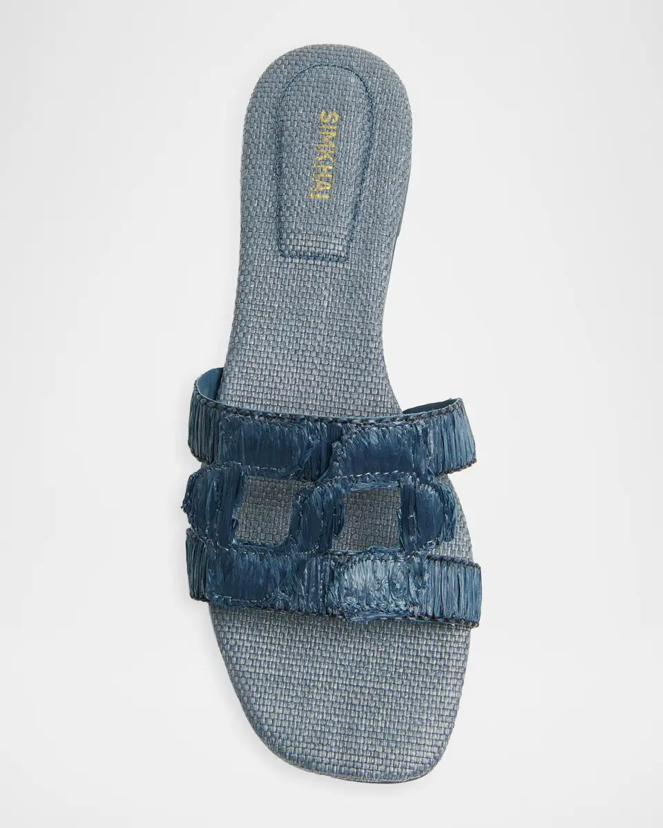 Simkhai Raffia Monogram Flat Slide Sandals | Thumbnail 3