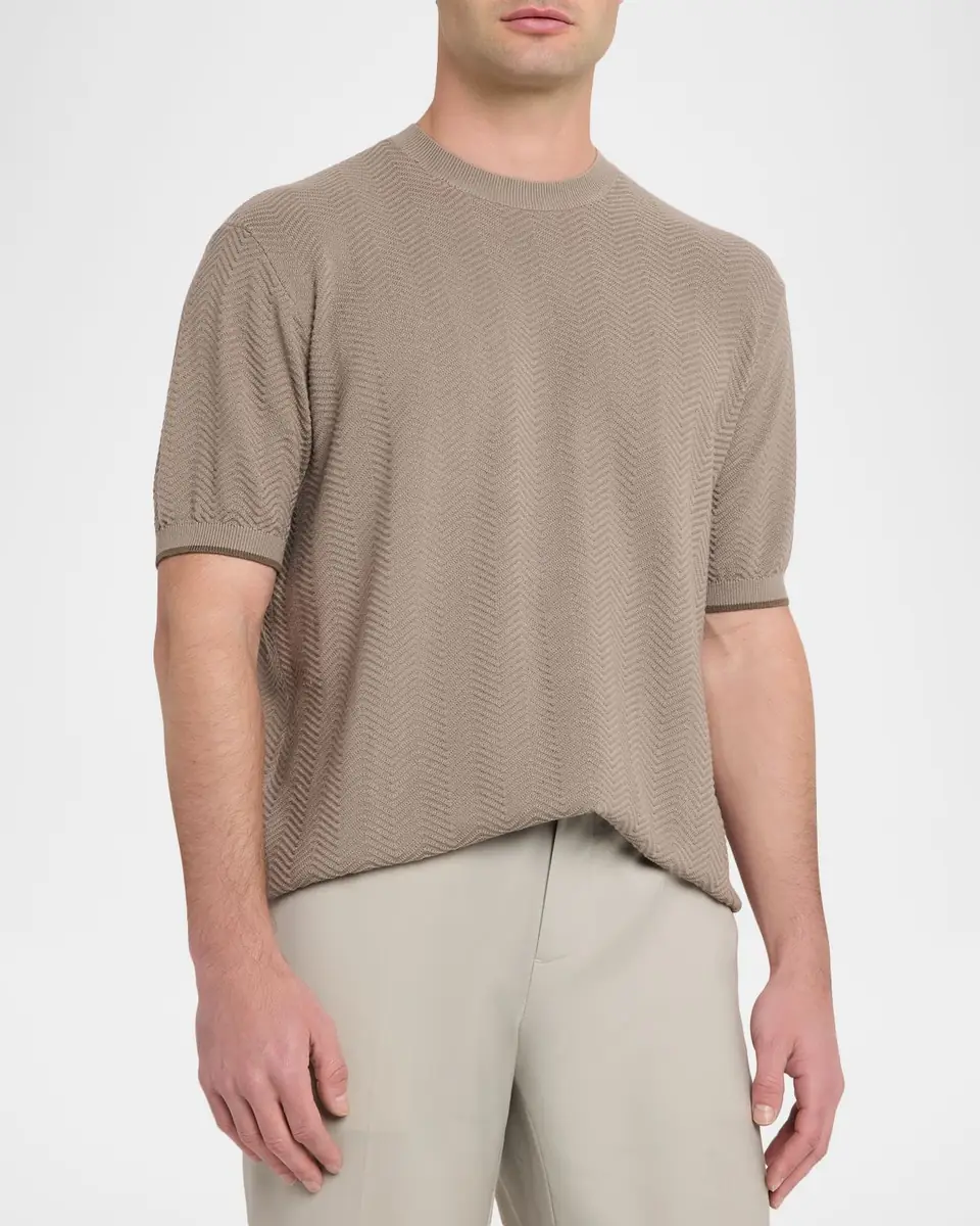 Emporio Armani Men's Tonal Textured Cotton T-Shirt | Thumbnail 4