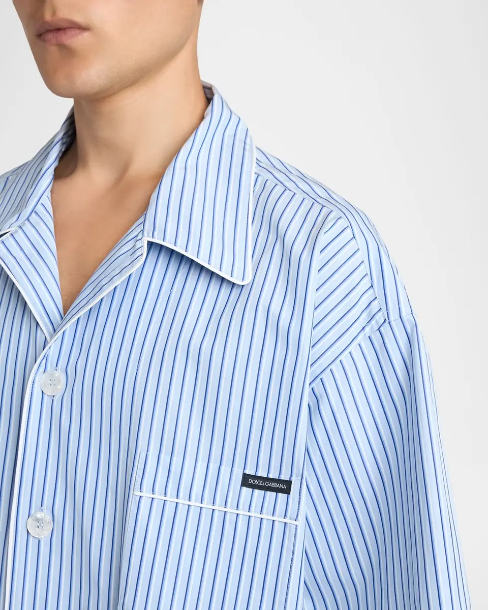 Dolce & Gabbana Men's Cotton and Silk Stripe Oversized Short-Sleeve Shirt | Thumbnail 5 Dolce & Gabbana Men's Cotton and Silk Stripe Oversized Short-Sleeve Shirt | Thumbnail 5