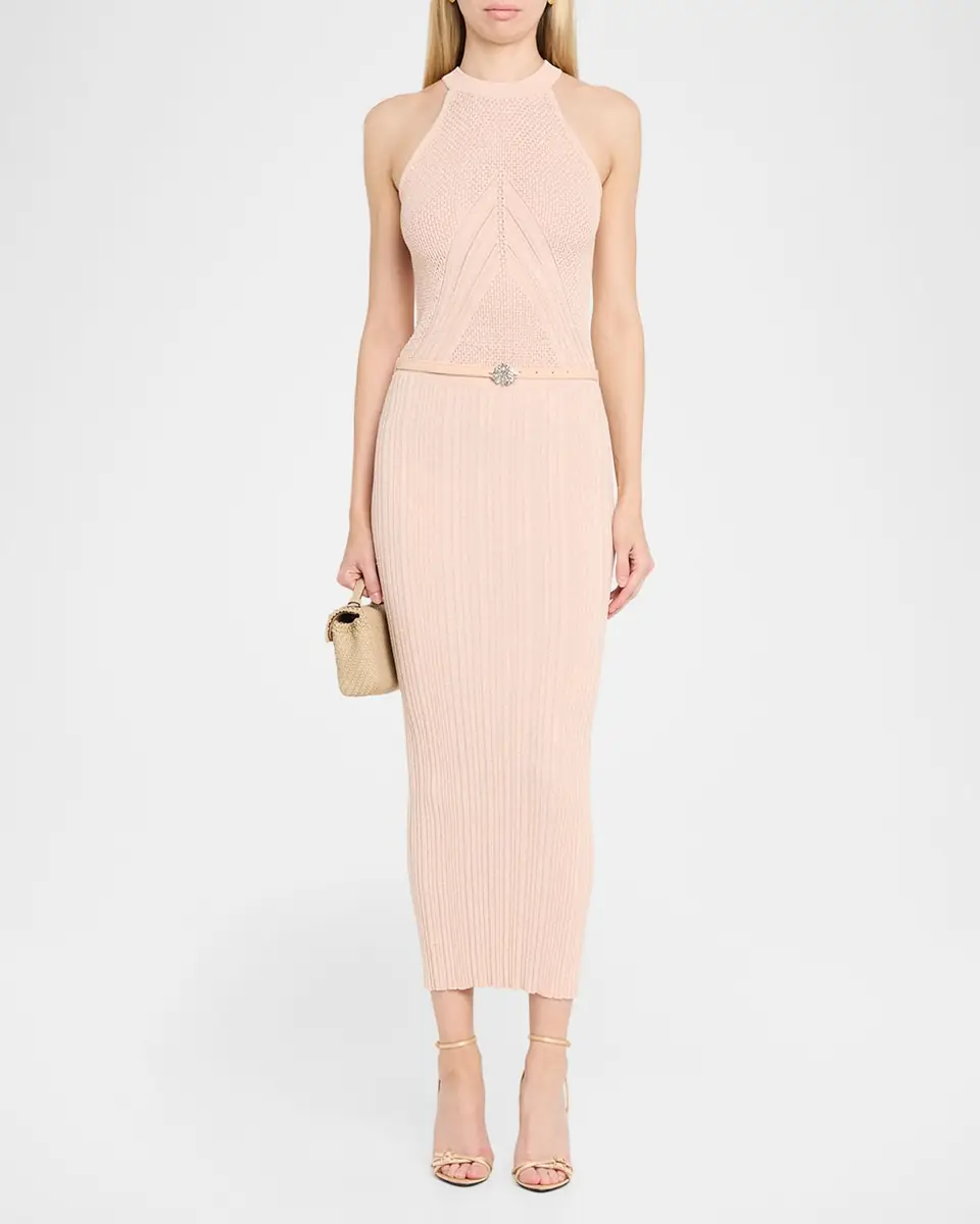 Chiara Boni La Petite Robe Niko Belted Knit Bodycon Halter Midi Dress | Thumbnail 2 Chiara Boni La Petite Robe Niko Belted Knit Bodycon Halter Midi Dress | Thumbnail 2