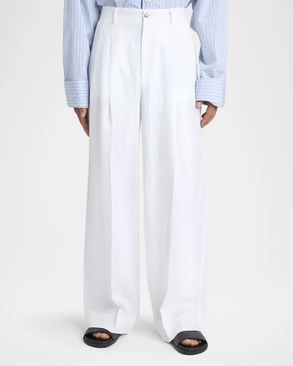 Dolce & Gabbana Men's Linen Wide-Leg Pleated Trousers | Thumbnail 4 Dolce & Gabbana Men's Linen Wide-Leg Pleated Trousers | Thumbnail 4