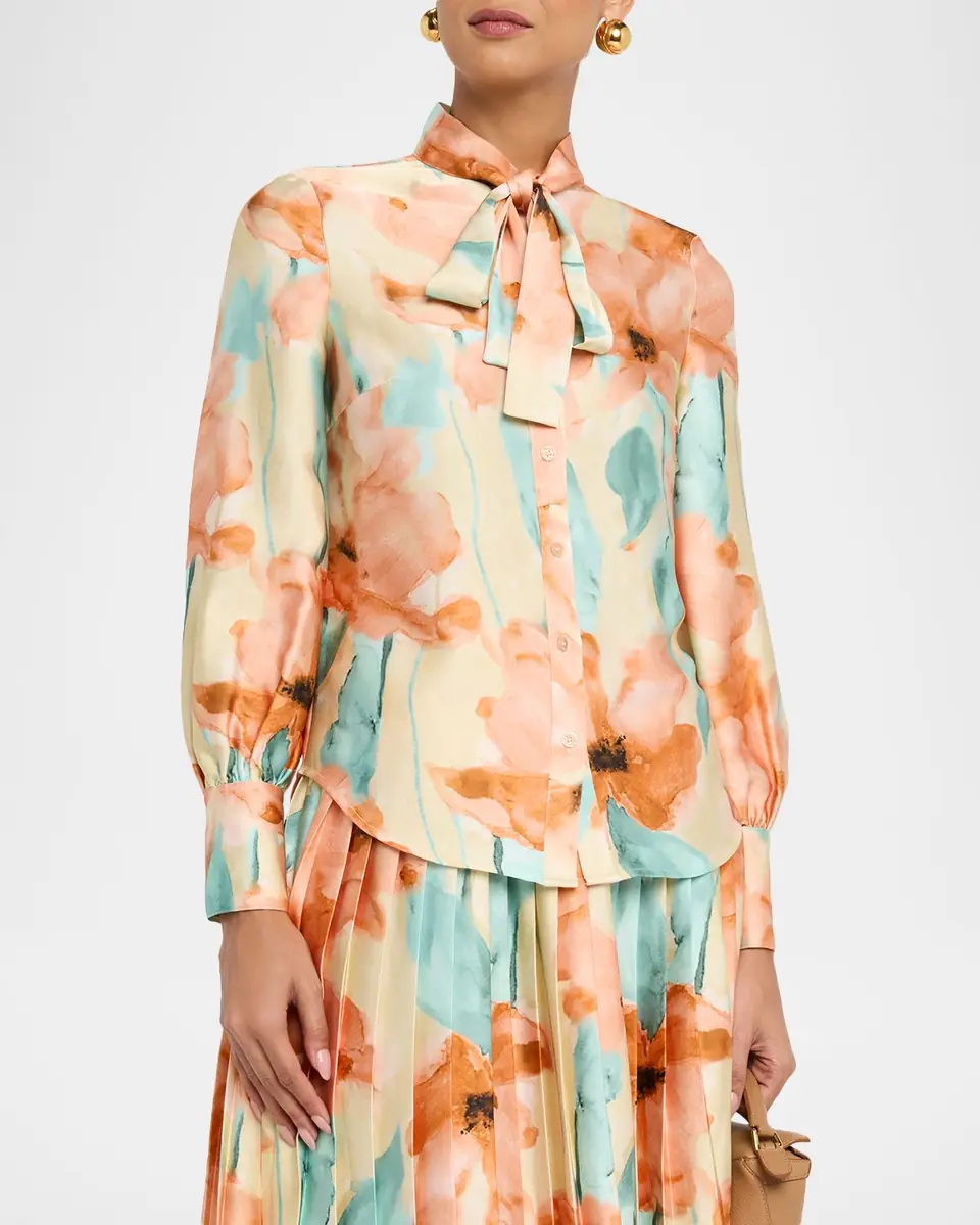 Misook Floral-Print Crepe De Chine Blouse | Thumbnail 4 Misook Floral-Print Crepe De Chine Blouse | Thumbnail 4