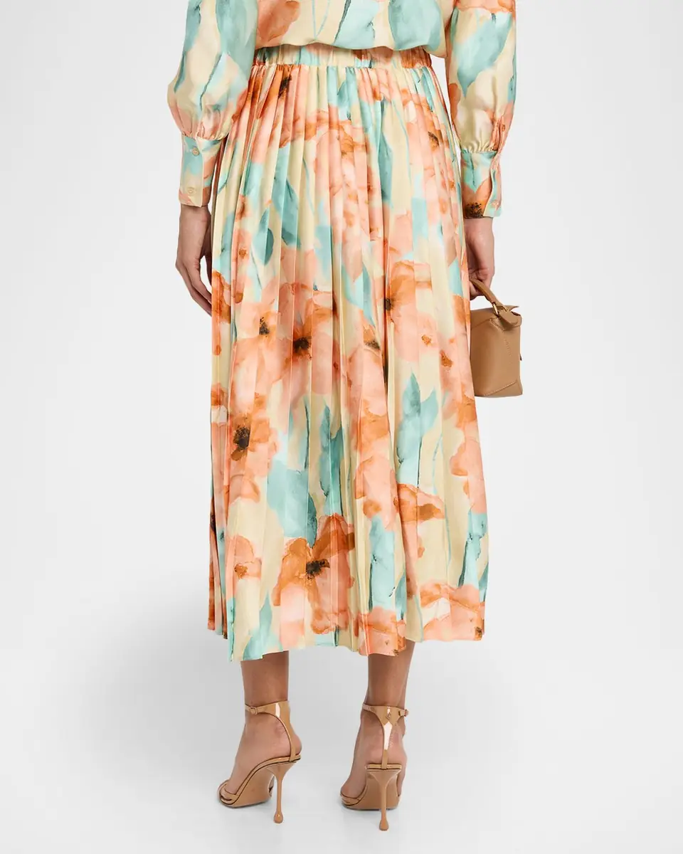 Misook Pleated Floral-Print Crepe De Chine Midi Skirt | Thumbnail 2 Misook Pleated Floral-Print Crepe De Chine Midi Skirt | Thumbnail 2