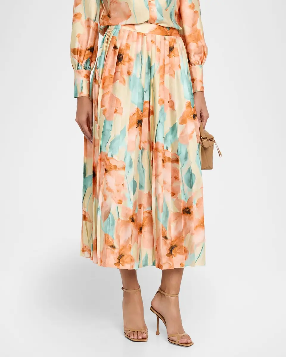 Misook Pleated Floral-Print Crepe De Chine Midi Skirt | Thumbnail 3 Misook Pleated Floral-Print Crepe De Chine Midi Skirt | Thumbnail 3