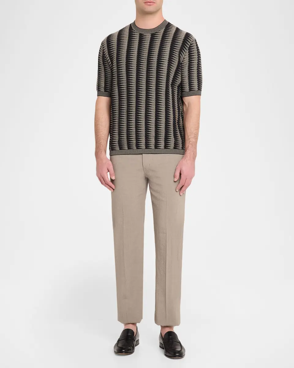 Emporio Armani Men's Jagged Stripe Cotton Jacquard Short-Sleeve Sweater | Thumbnail 2 Emporio Armani Men's Jagged Stripe Cotton Jacquard Short-Sleeve Sweater | Thumbnail 2