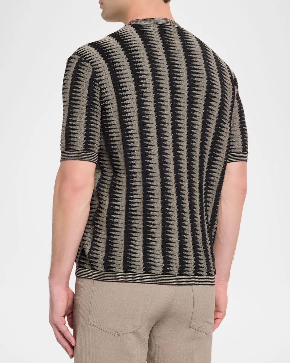 Emporio Armani Men's Jagged Stripe Cotton Jacquard Short-Sleeve Sweater | Thumbnail 3 Emporio Armani Men's Jagged Stripe Cotton Jacquard Short-Sleeve Sweater | Thumbnail 3