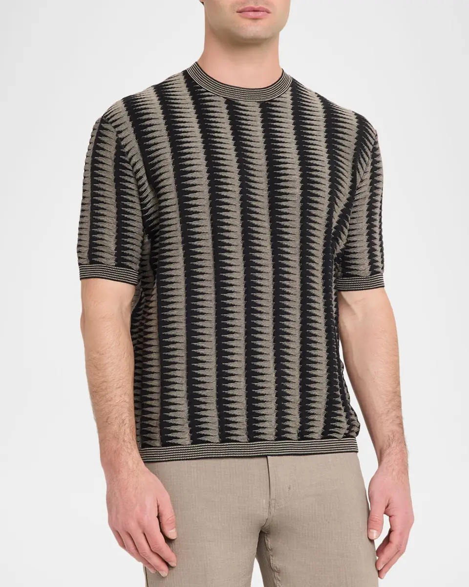 Emporio Armani Men's Jagged Stripe Cotton Jacquard Short-Sleeve Sweater | Thumbnail 4 Emporio Armani Men's Jagged Stripe Cotton Jacquard Short-Sleeve Sweater | Thumbnail 4
