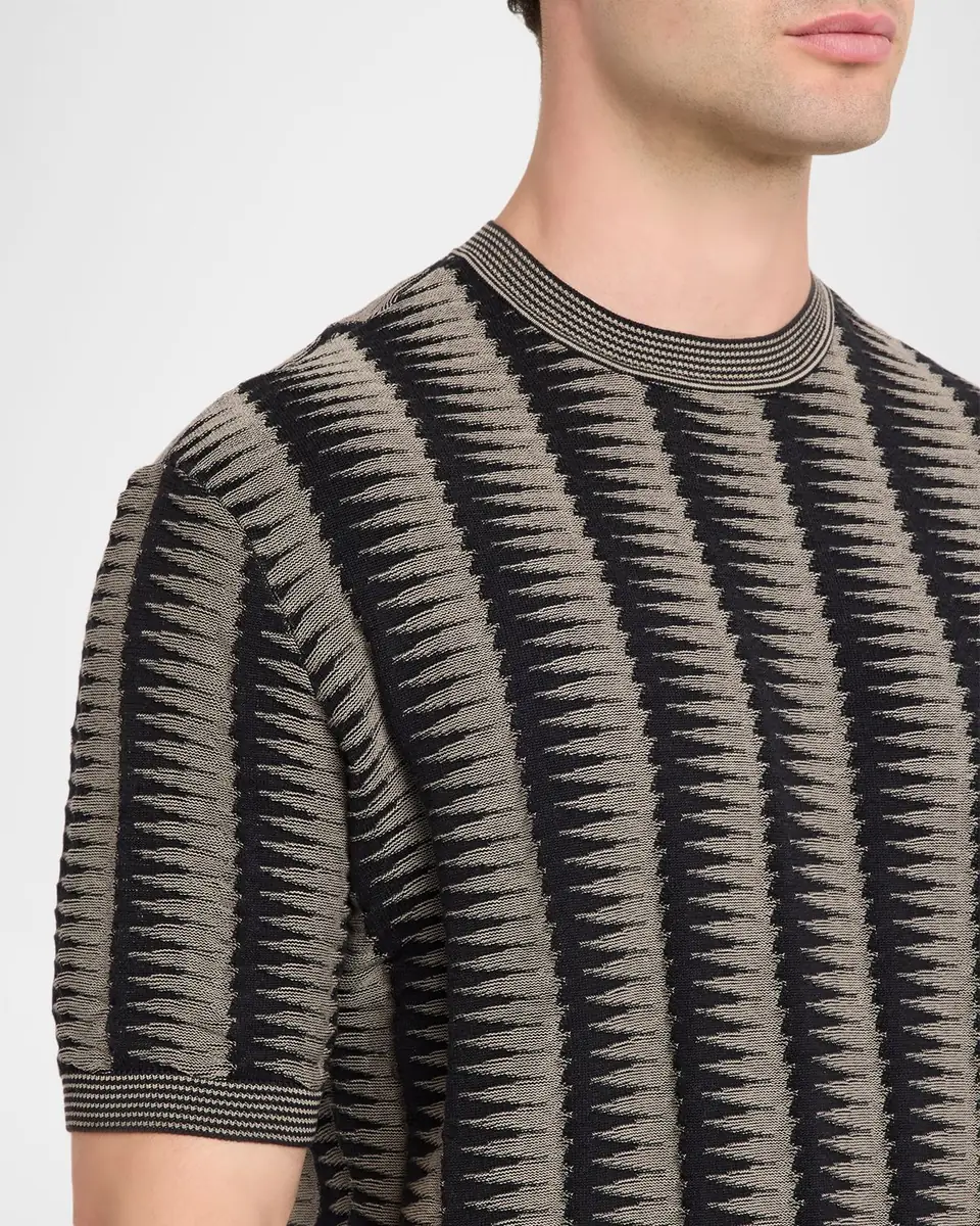 Emporio Armani Men's Jagged Stripe Cotton Jacquard Short-Sleeve Sweater | Thumbnail 5 Emporio Armani Men's Jagged Stripe Cotton Jacquard Short-Sleeve Sweater | Thumbnail 5