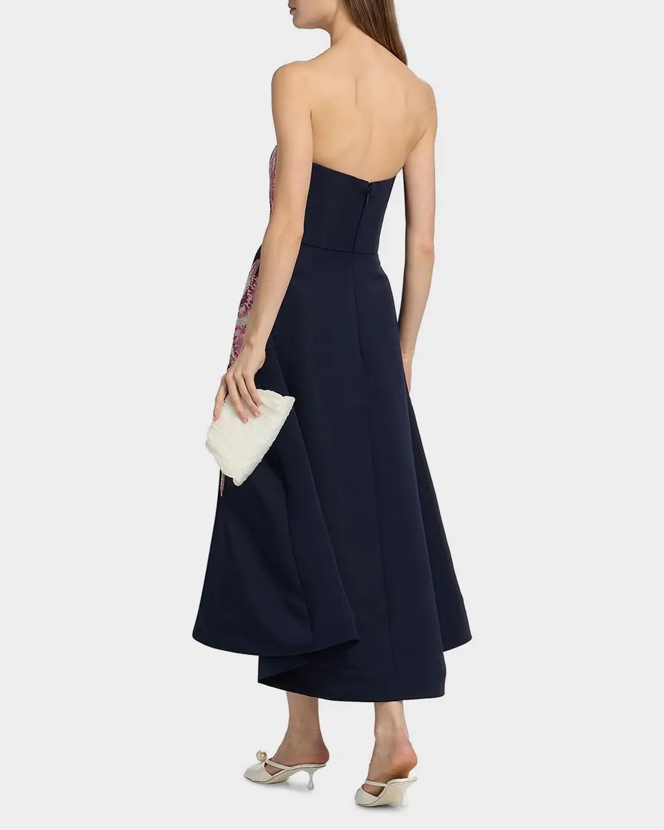 Amsale Floral Sequined Strapless Midi Cocktail Dress | Thumbnail 2